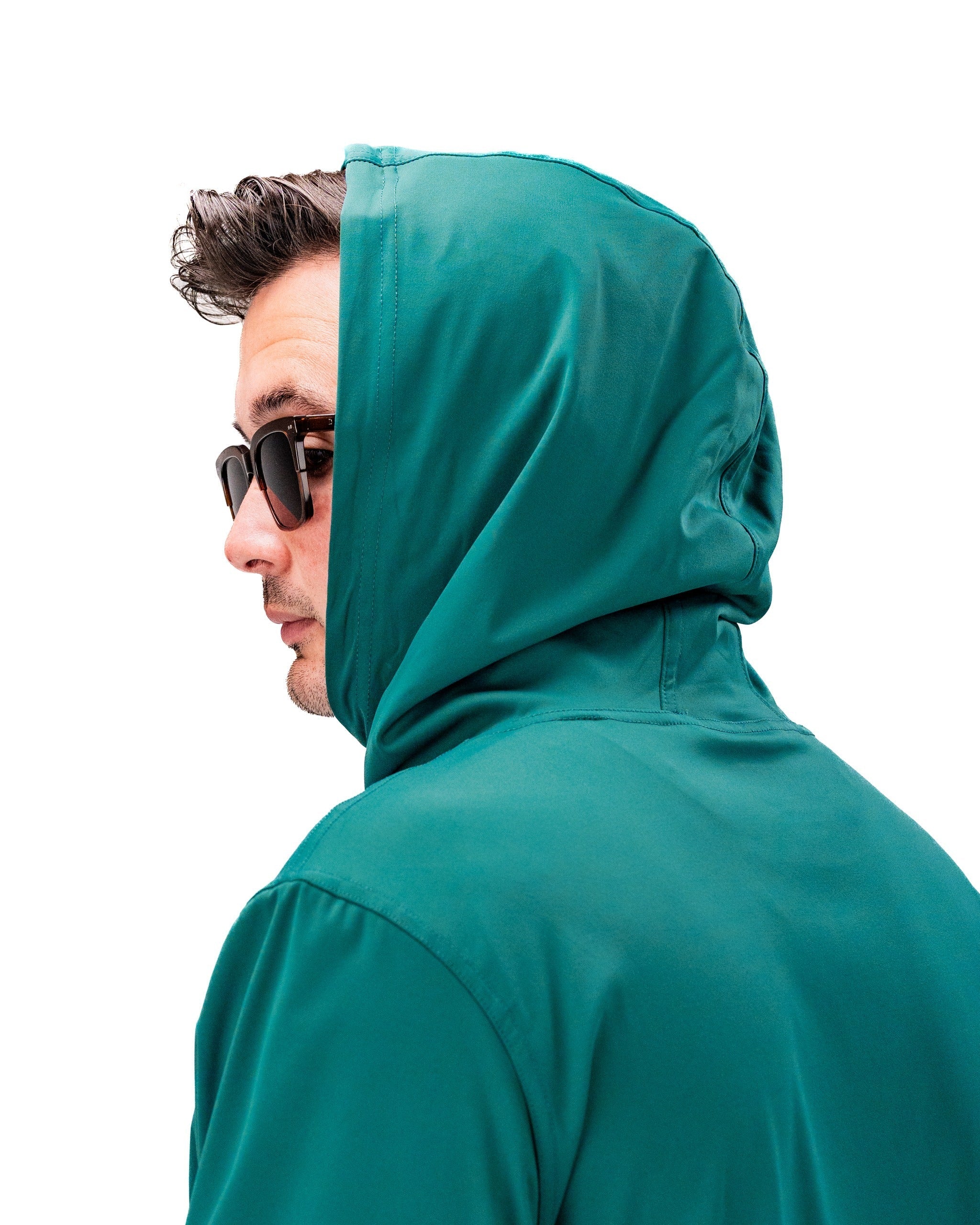 Performance Golf Hoodie in Tiger Shatter Teal, featuring a stylish hood and a modern fit for golfers seeking comfort and style.