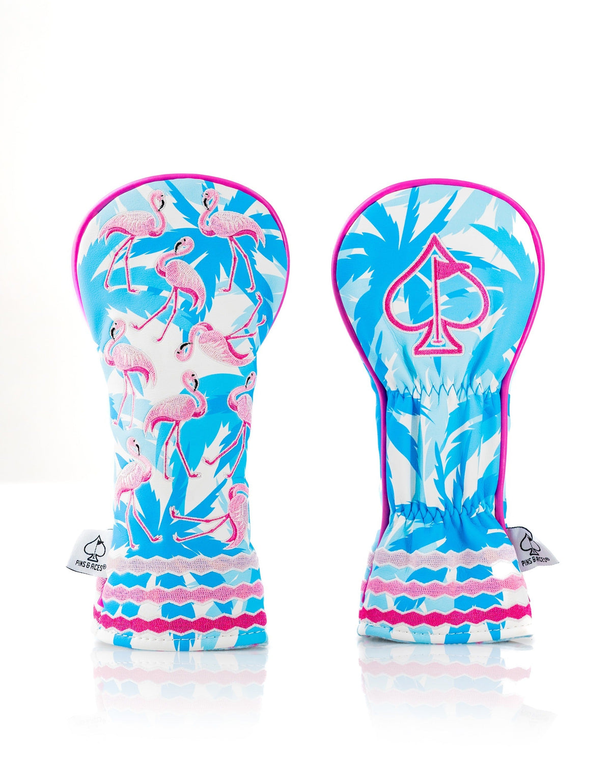 Brightly colored hybrid cover featuring a flamingo pattern and palm leaves, designed for golfers who want to stand out.
