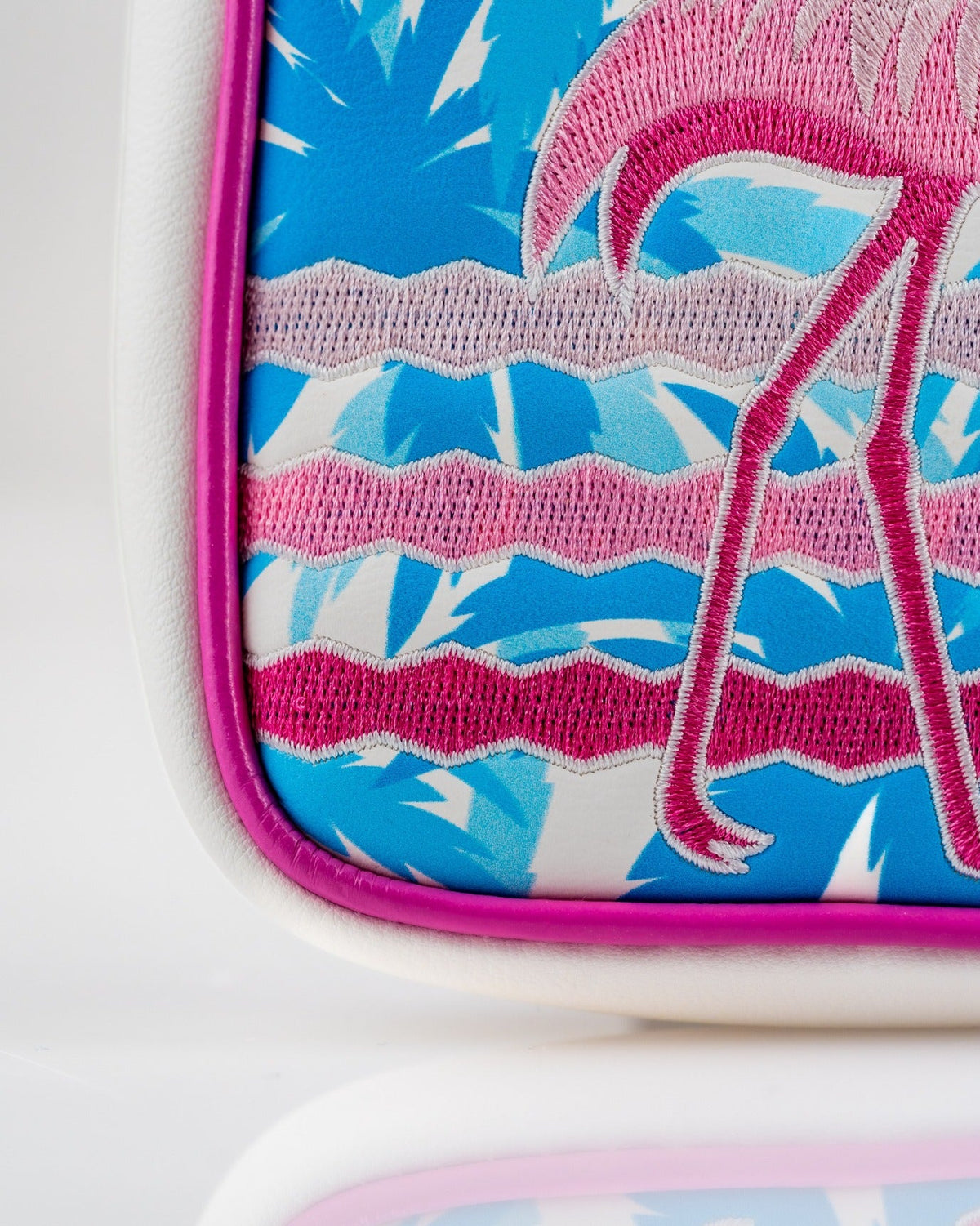 Vibrant flamingo mallet putter cover featuring colorful tropical patterns and bold embroidery for stylish golf protection.