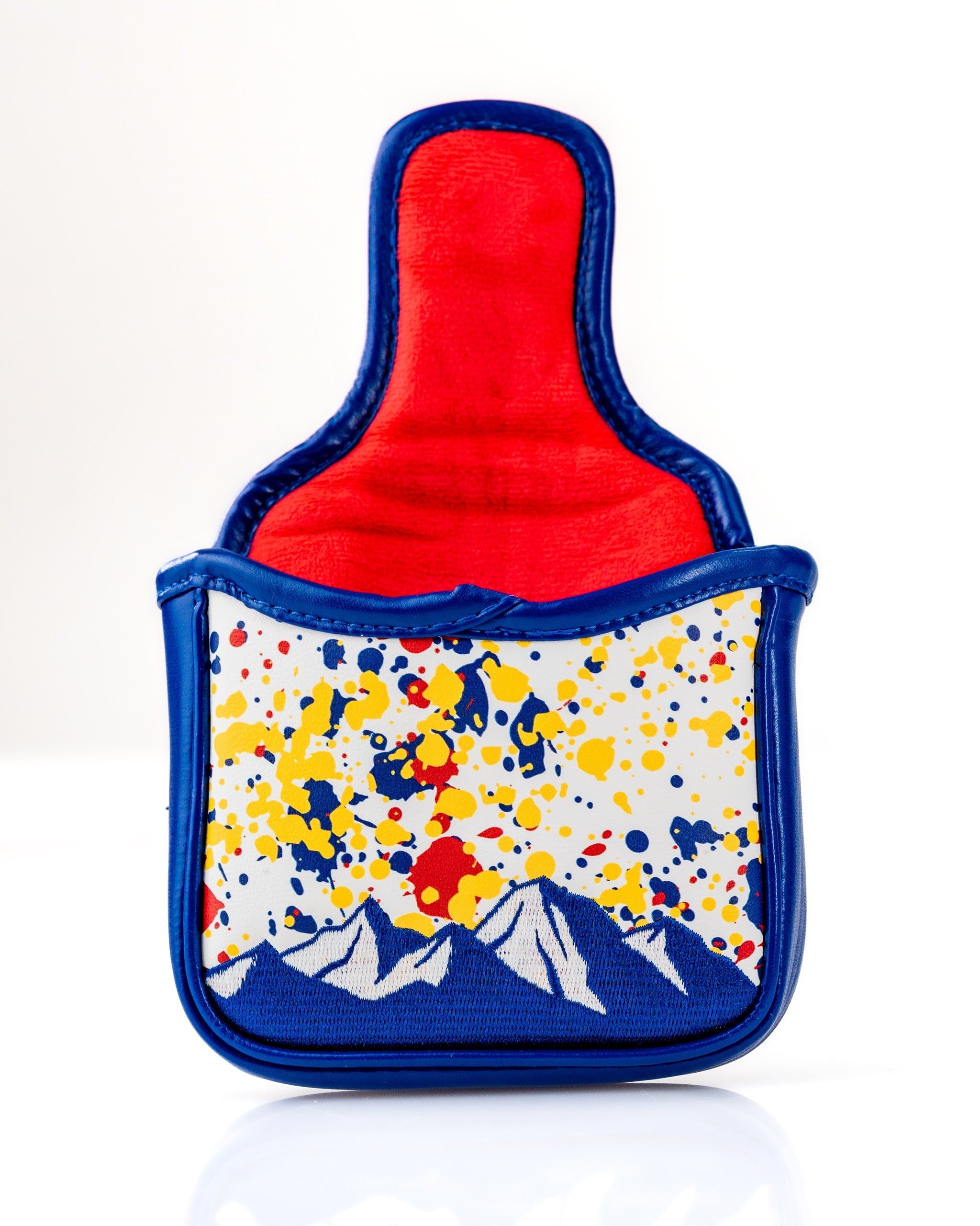 Bold Colorado 2.0 mallet putter cover featuring a colorful splatter design and mountain graphic, perfect for standout golfers.