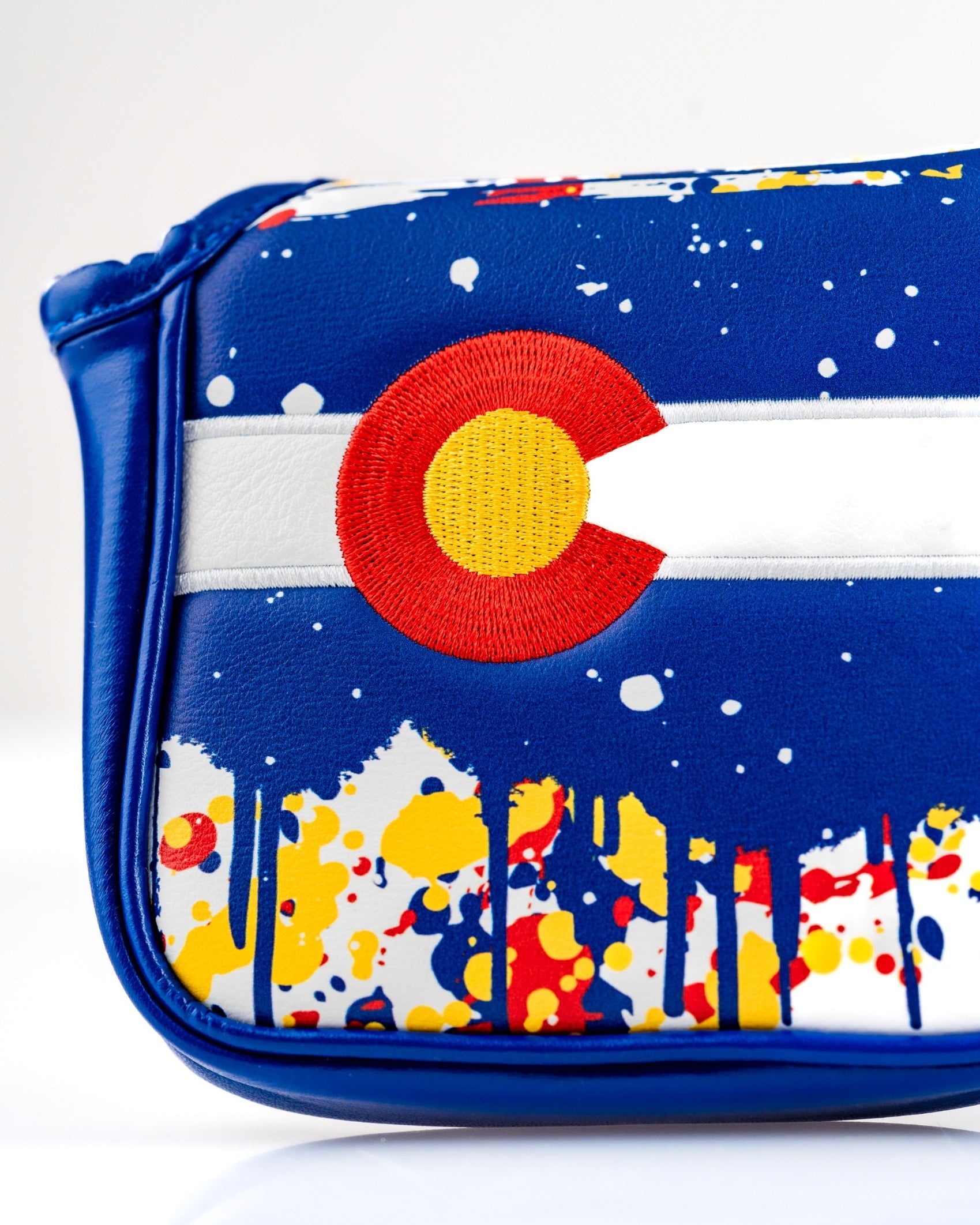 Bold Colorado 2.0 mallet putter cover featuring a vibrant design with the Colorado state flag and splatter art.