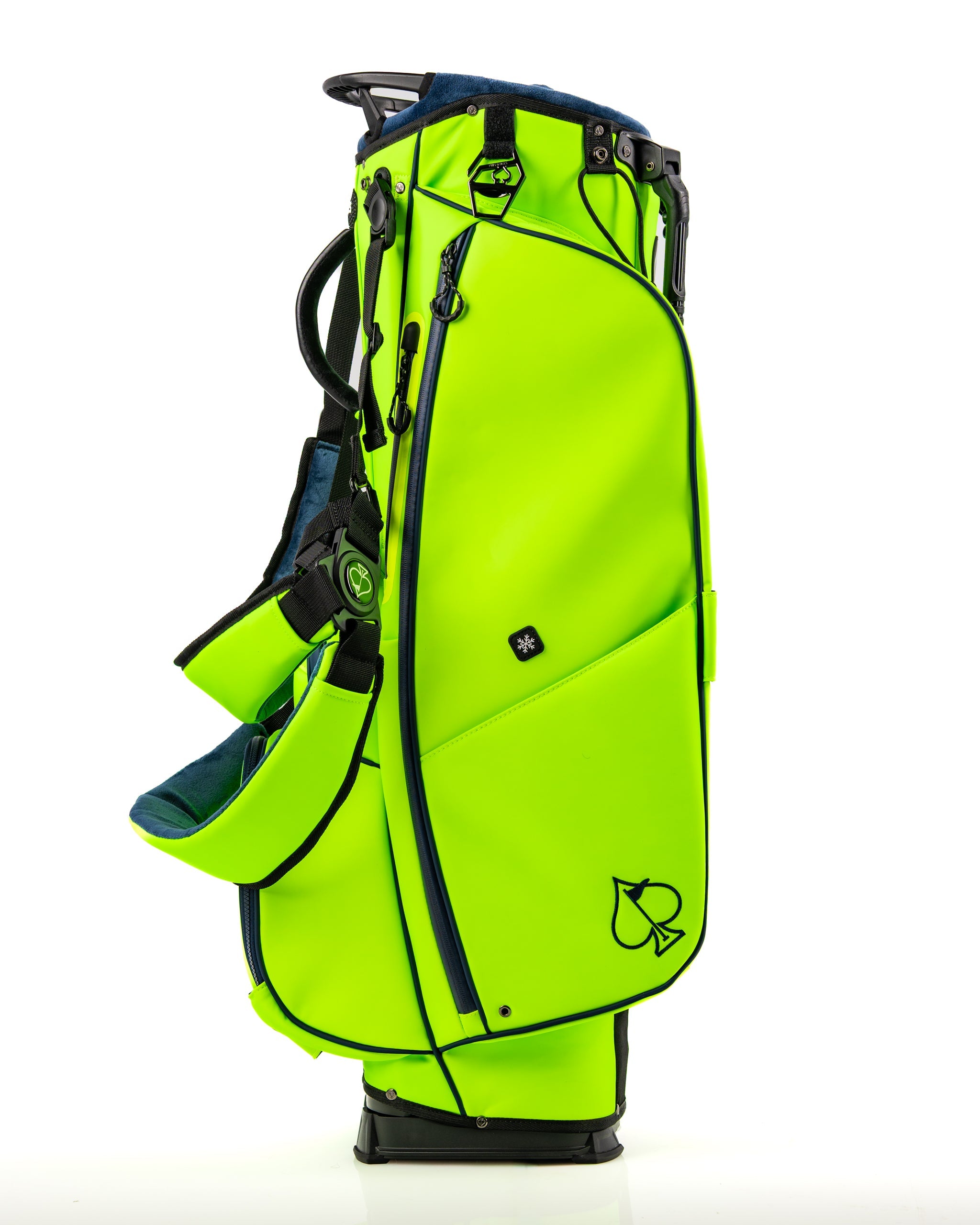 Bright electric tide golf bag featuring multiple pockets and a sleek design, perfect for stylish golfers on the course.