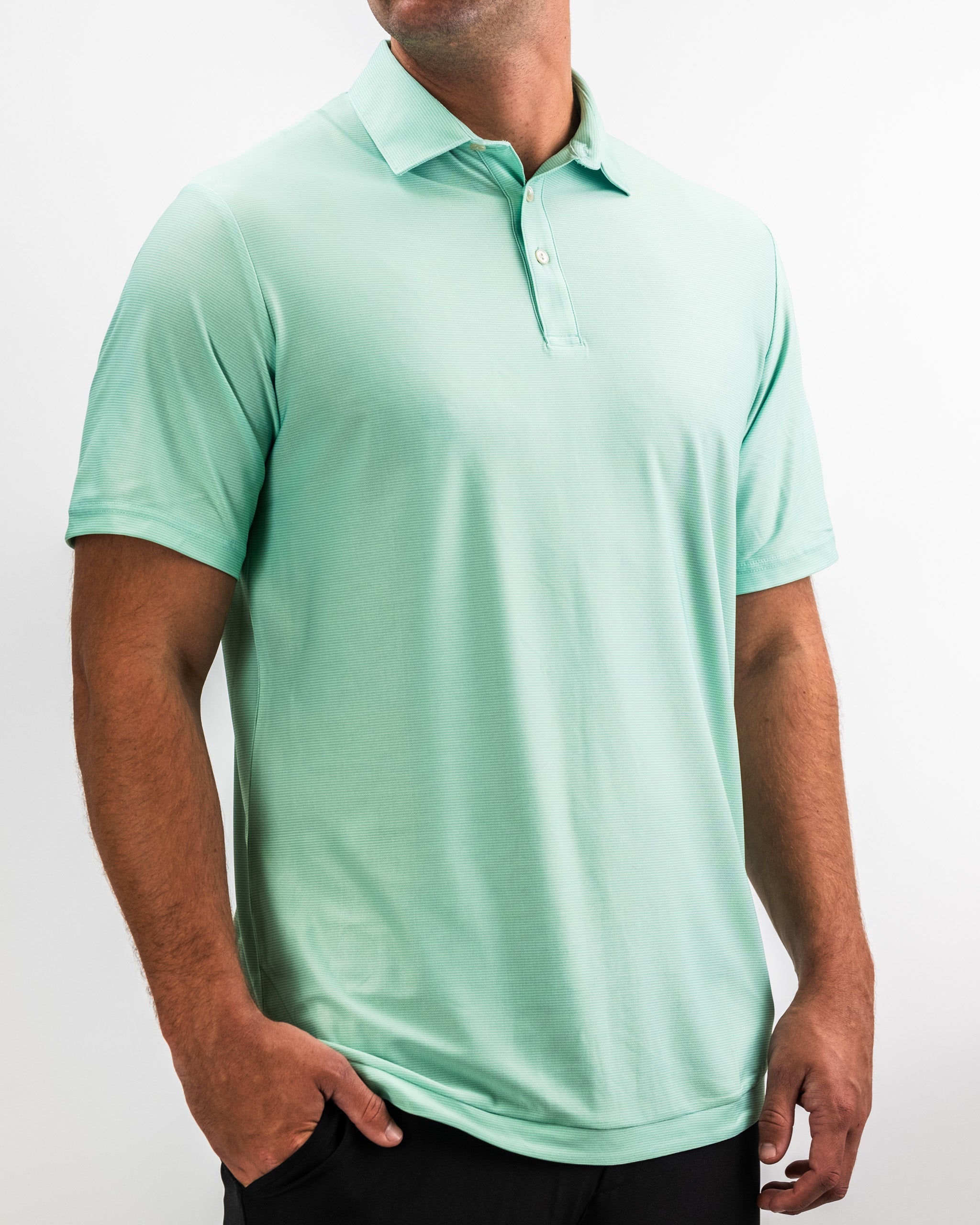 Player Preferred™ Polo in spearmint stripes, featuring a classic collar and short sleeves, displayed against a neutral background.