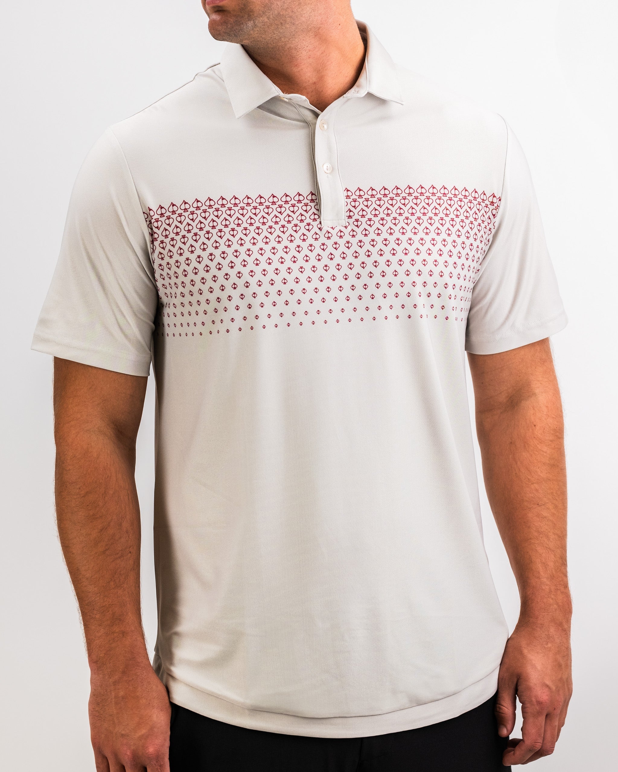 Player Preferred™ Polo in Spade Fade Light featuring a gradient design from dark to light shades.