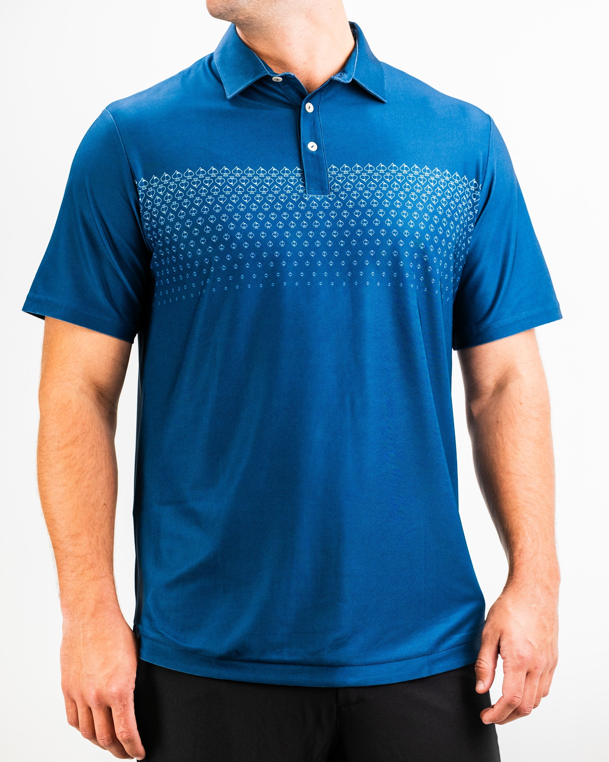 Navy Player Preferred™ Polo featuring a spade fade design, showcasing a stylish and modern look.