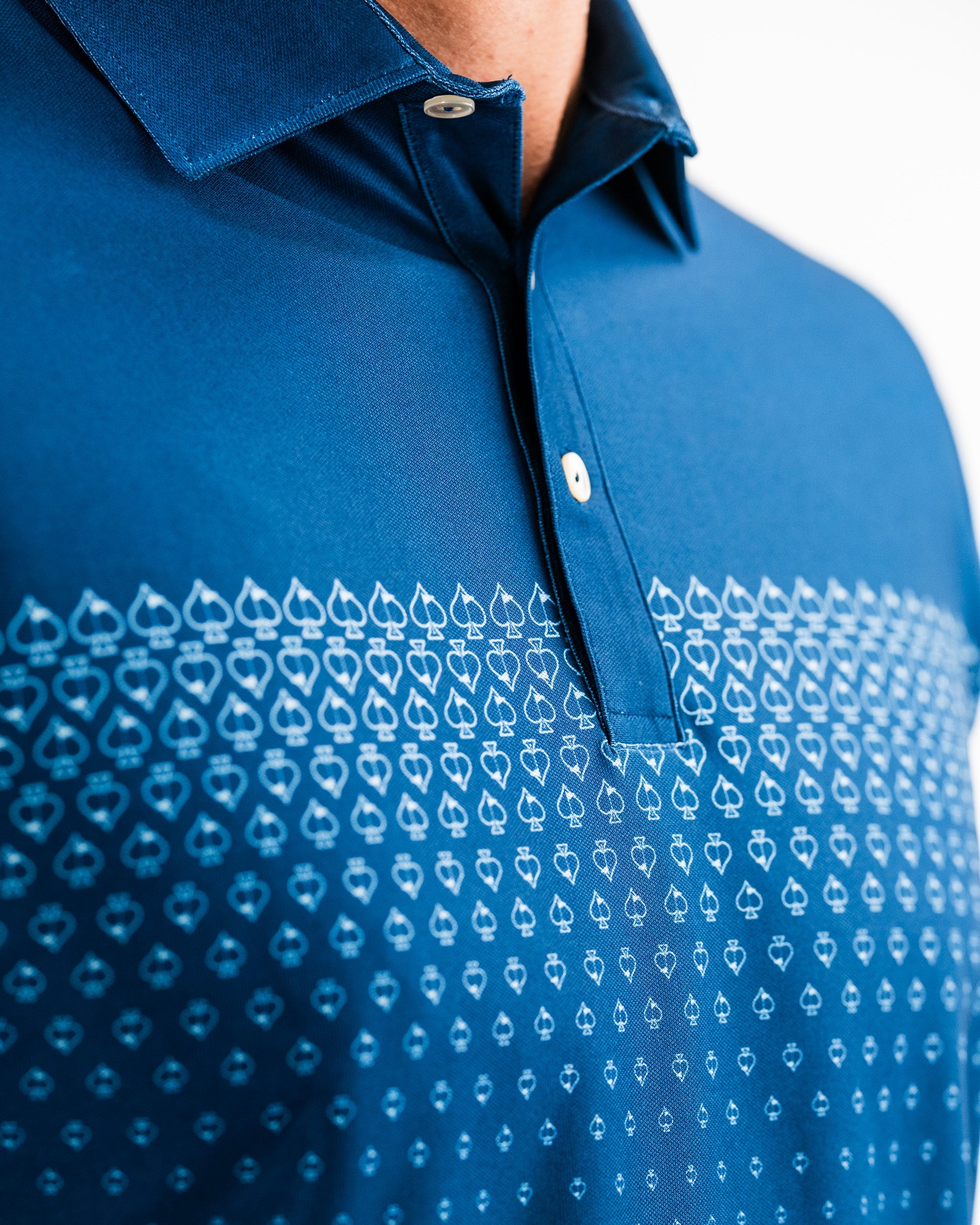 Men's Player Preferred™ Polo in Spade Fade design, featuring a navy color scheme and contemporary style.