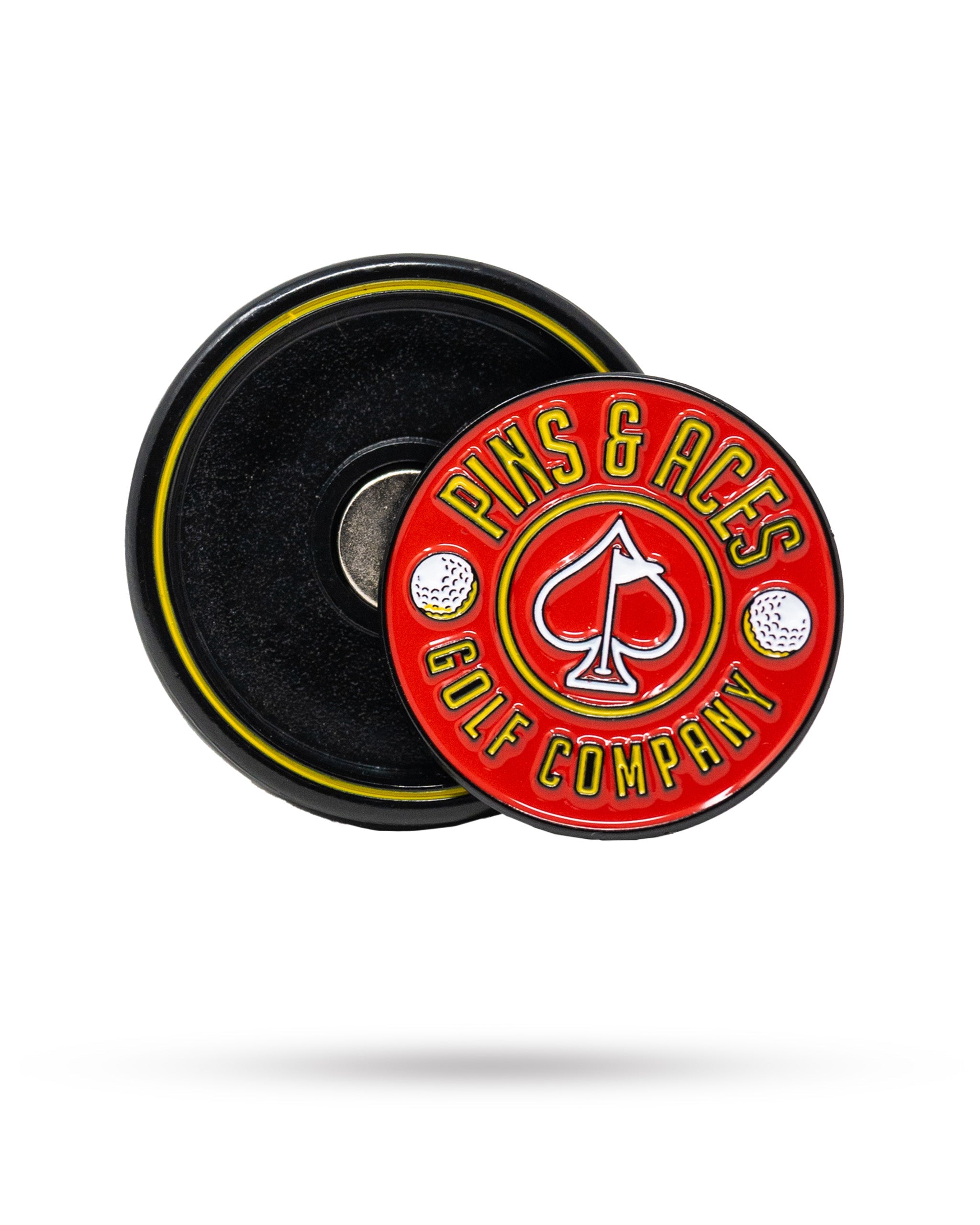 Red Pop Out Medallion Ball Marker for golf, featuring a sleek design and easy-to-use functionality.