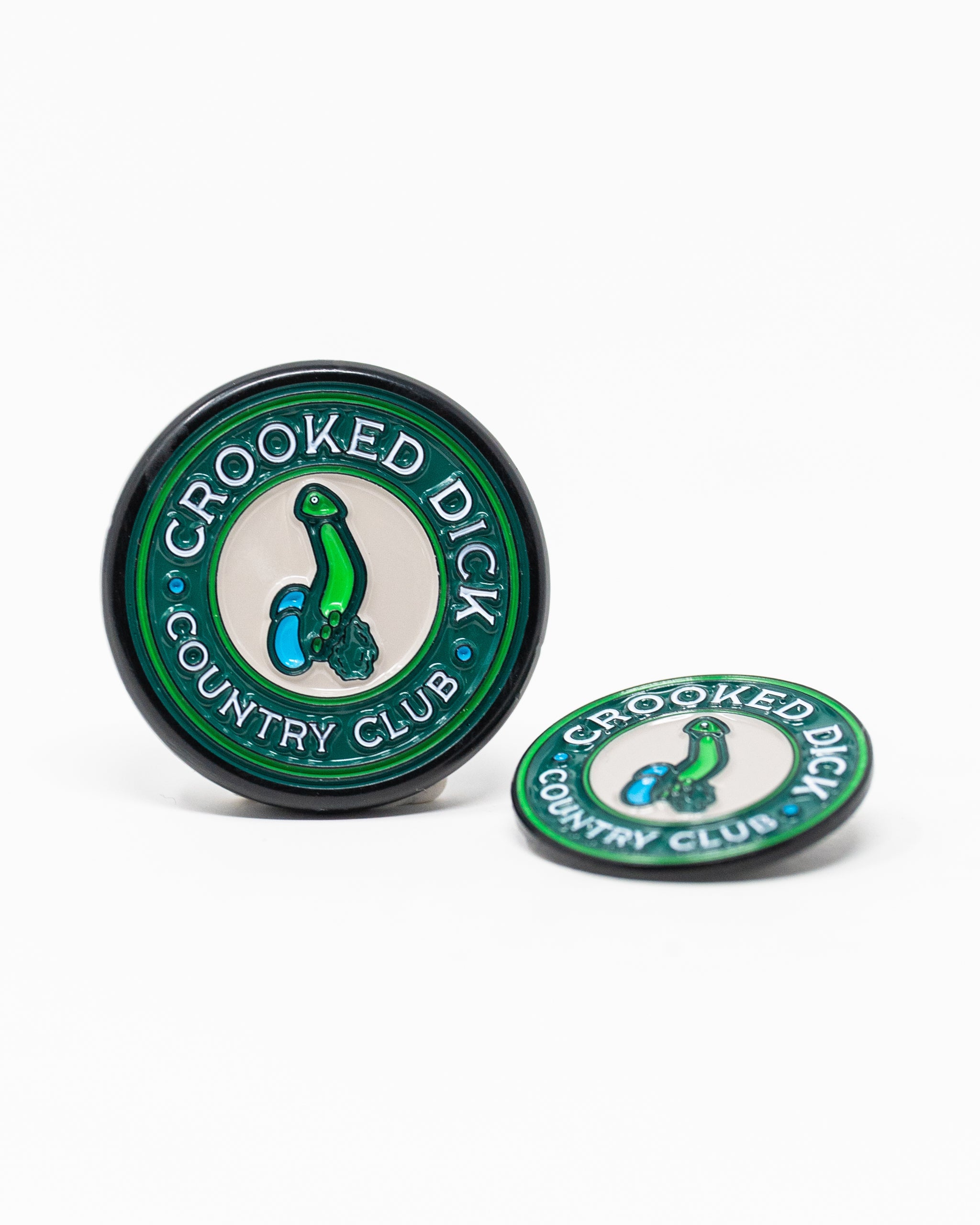 Pop Out Medallion Ball Marker featuring a unique Crooked Dick design, with vibrant colors and detailed artwork. Ideal for golf enthusiasts.