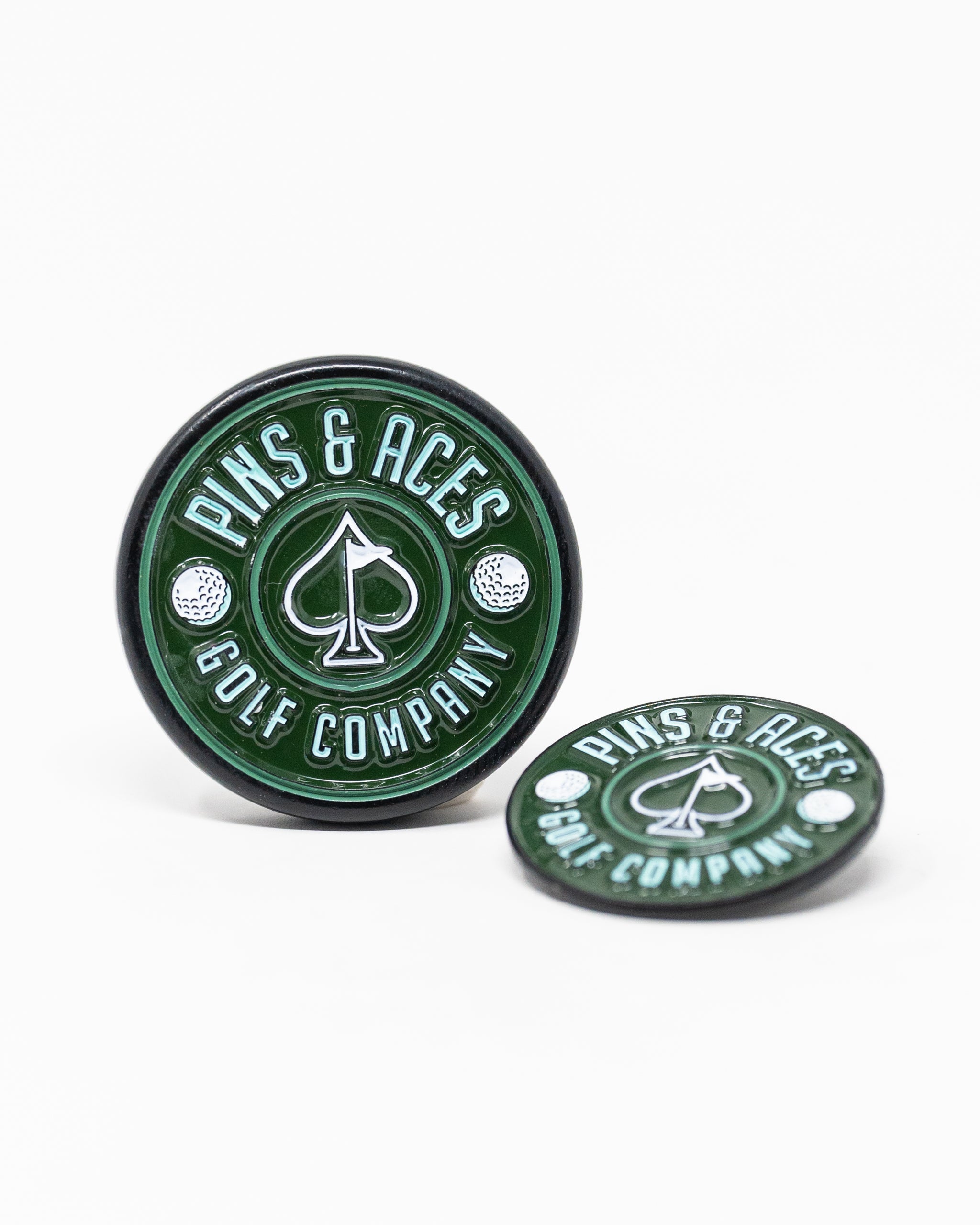Pop Out Medallion Ball Marker in Green, showcasing a circular design with intricate details, suitable for golf enthusiasts.