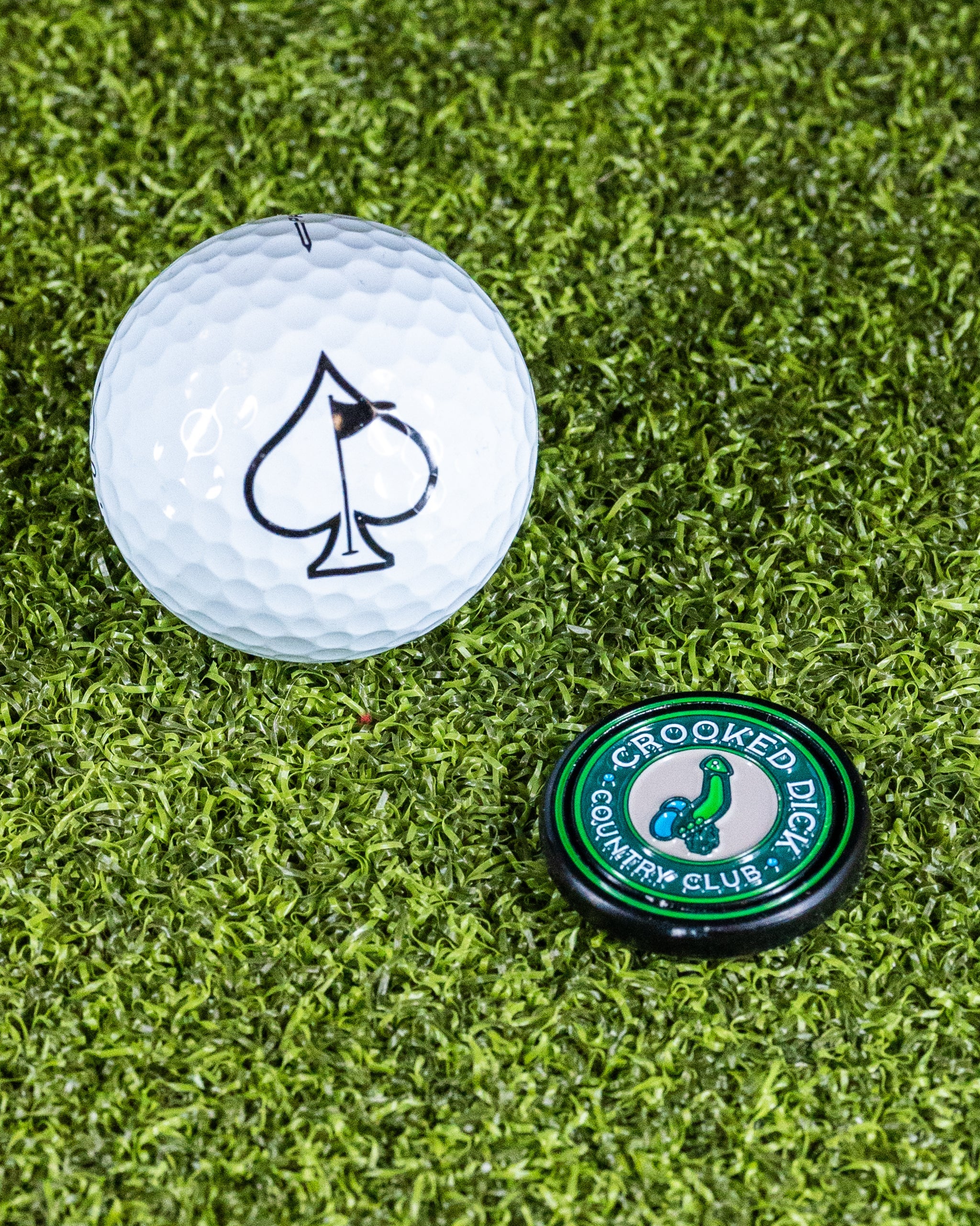 Pop Out Medallion Ball Marker featuring the Crooked Dick design, showcasing vibrant colors and intricate details. Ideal for golf enthusiasts.