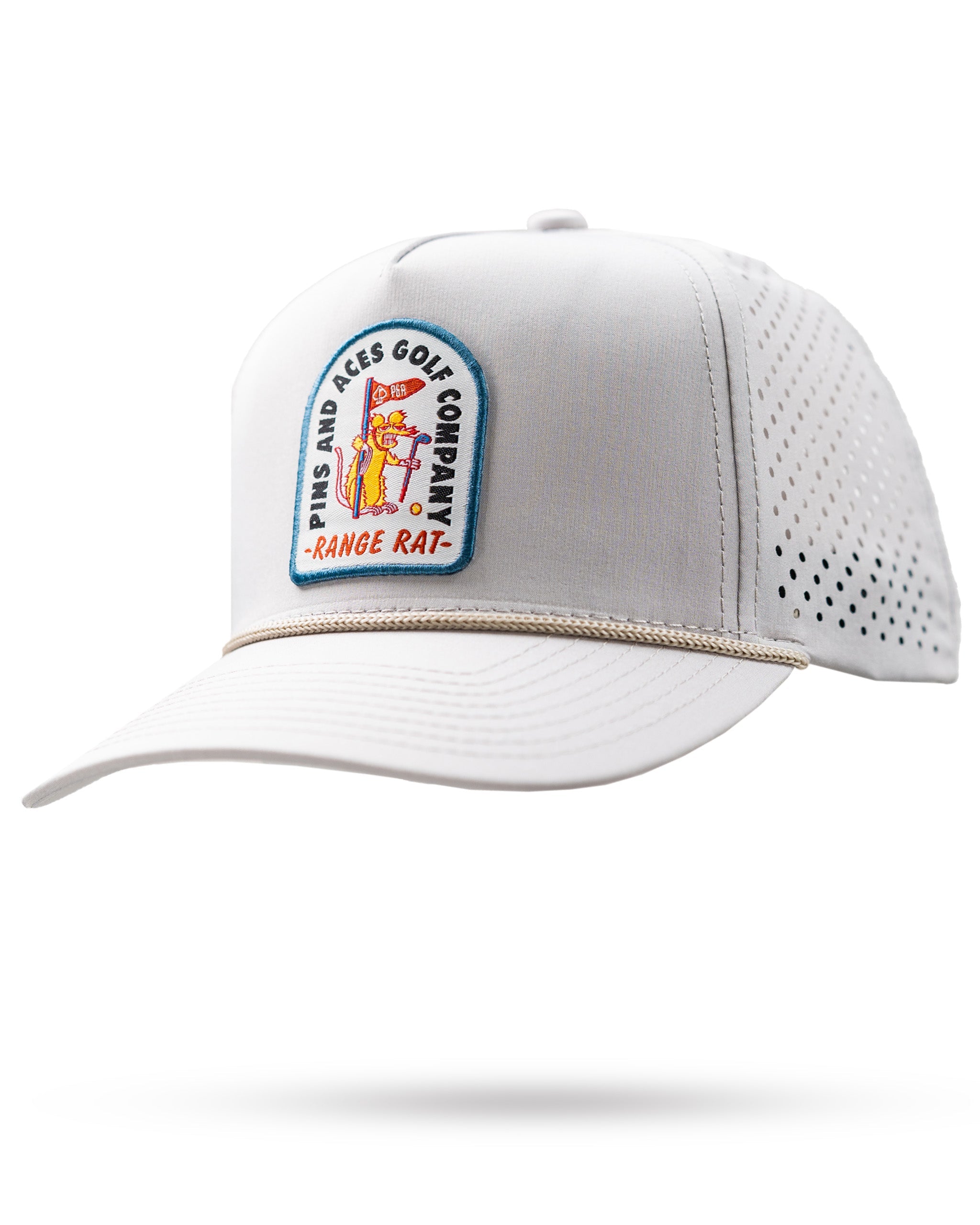Perforated Rope Hat in Bone color with Range Rat branding, featuring a stylish design and adjustable fit.