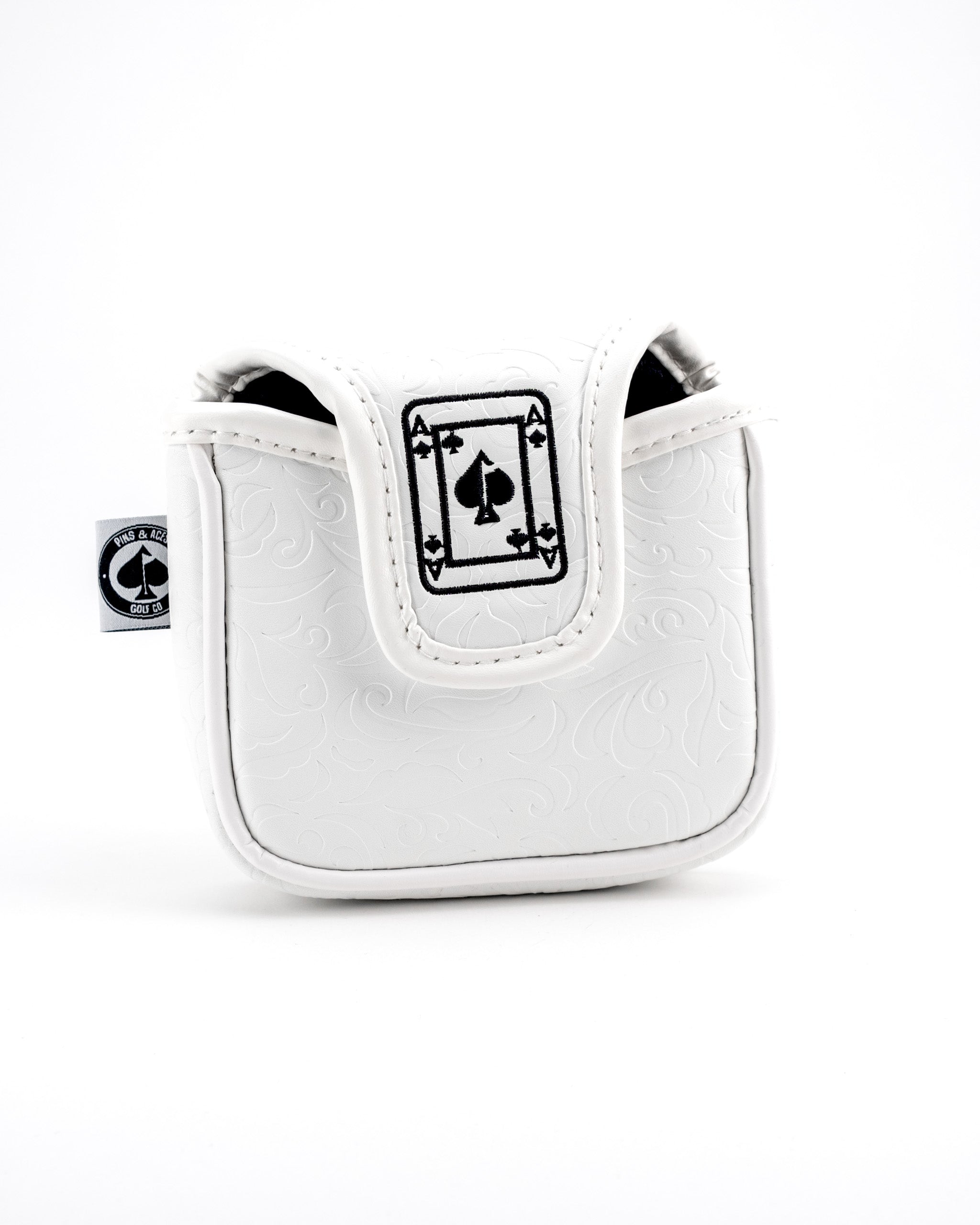 White Out Ace of Spades mallet putter cover featuring a sleek design and stylish embroidery.