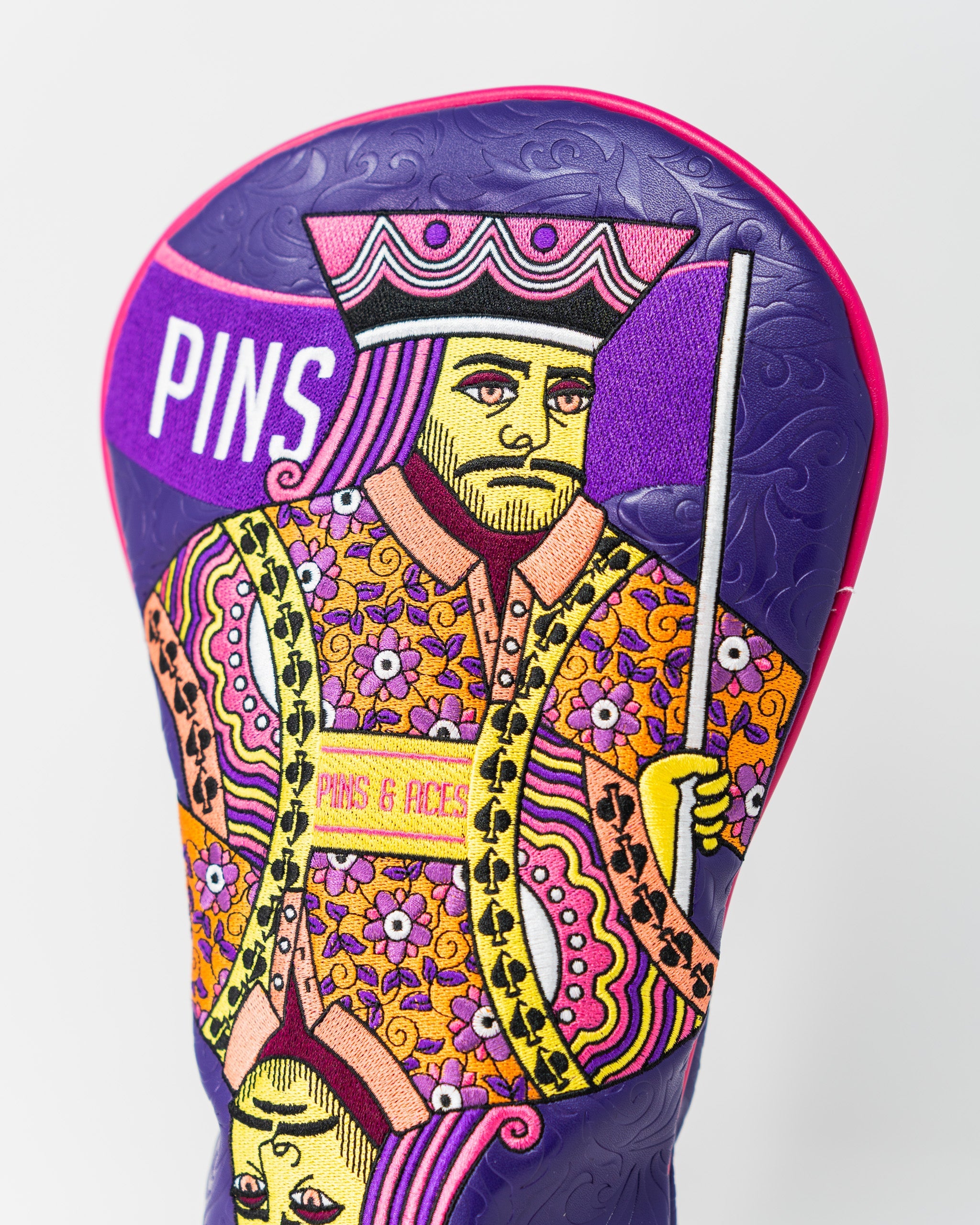 Pink Lemonade King of Spades golf driver cover featuring vibrant colors and a playful design.