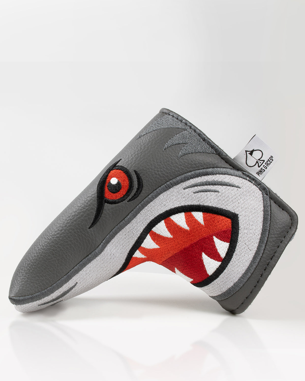 Alt text: Hammerhead Blade Putter Cover featuring a shark design, designed for protection and style, with vibrant colors and detailed artwork.