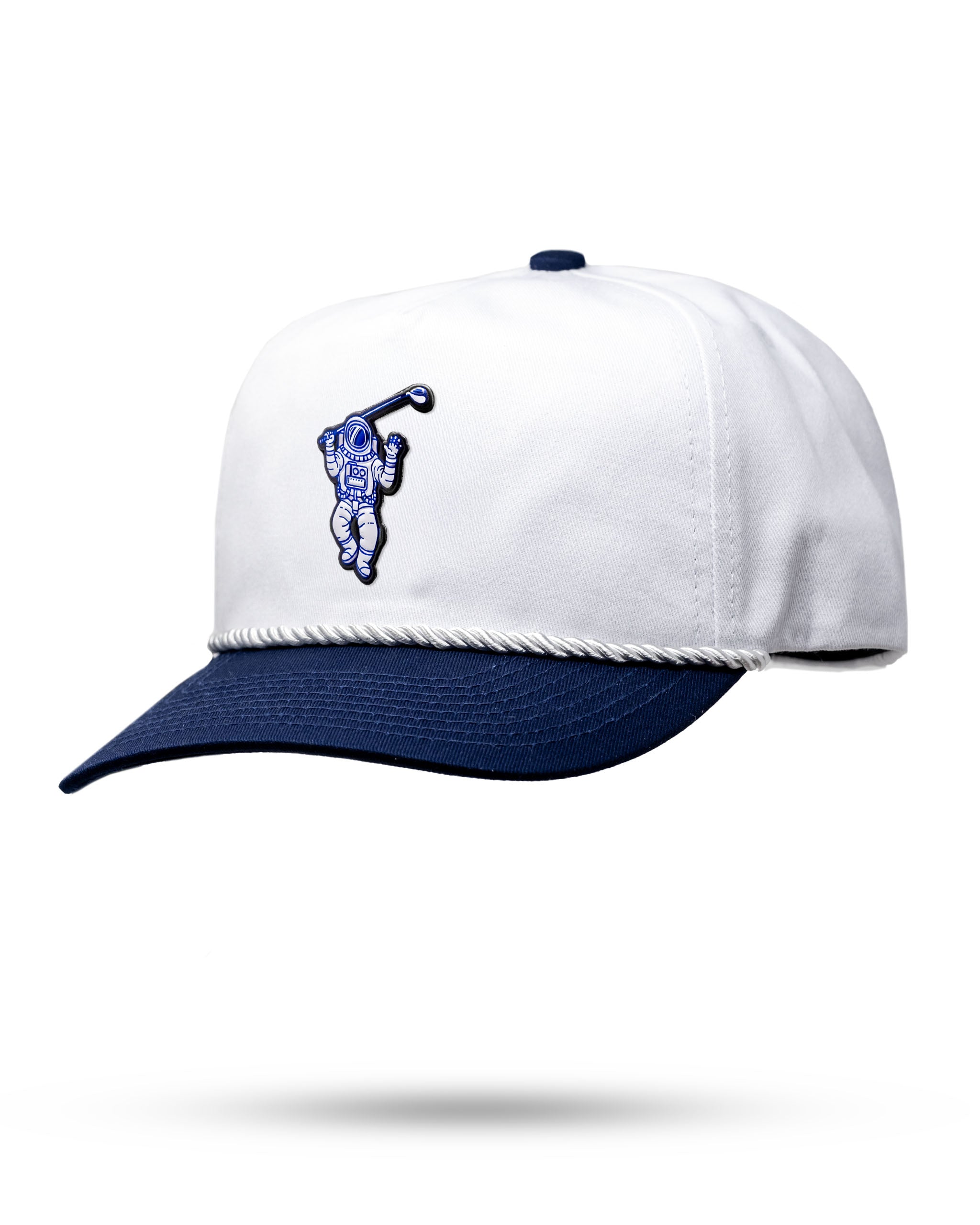 Heritage Rope Hat in Admiral color featuring a 'Space Golfer' design, displayed floating against a white background.