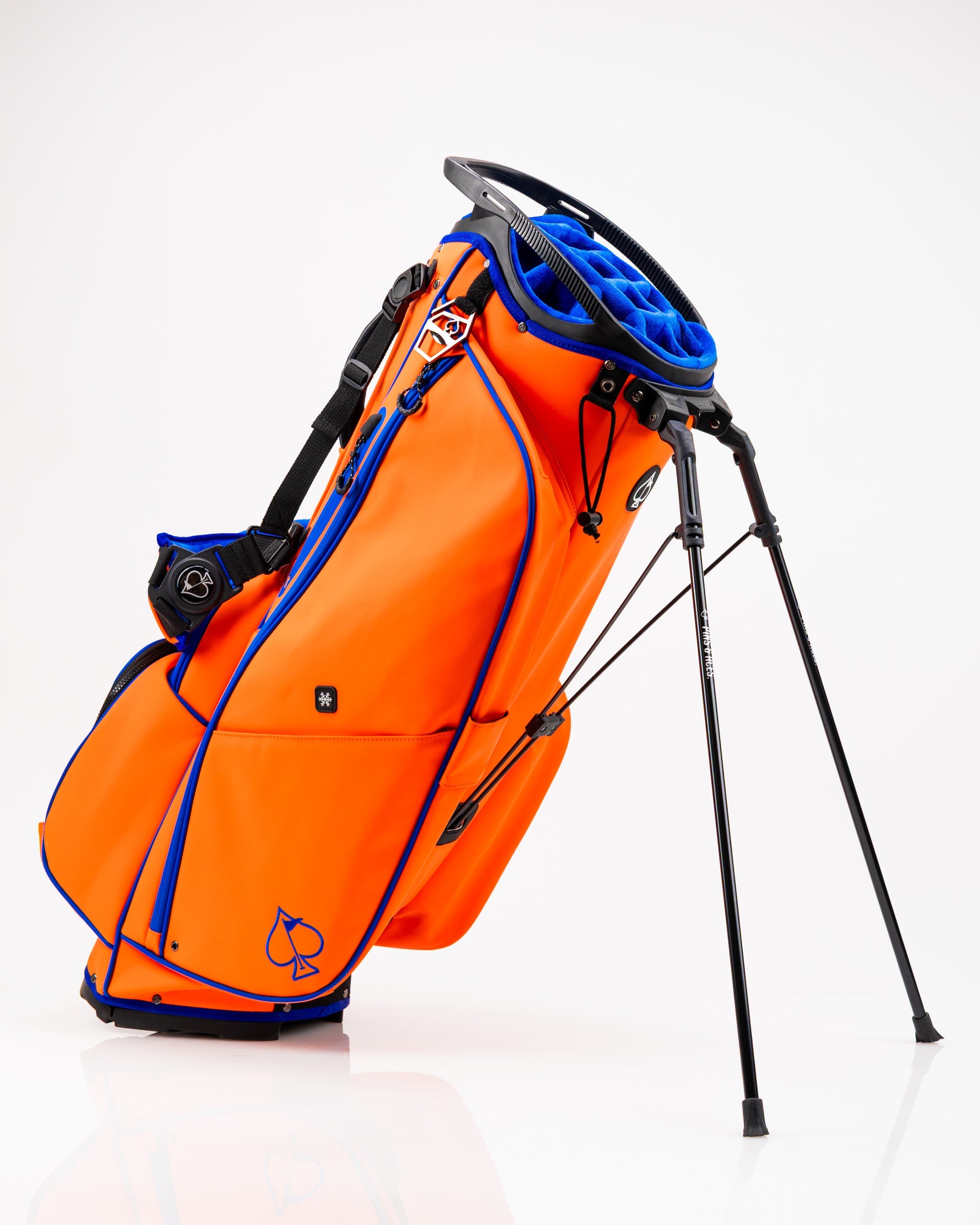 Orange Crush Player Preferred™ Golf Bag featuring multiple pockets and a comfortable shoulder strap, designed for golfers.