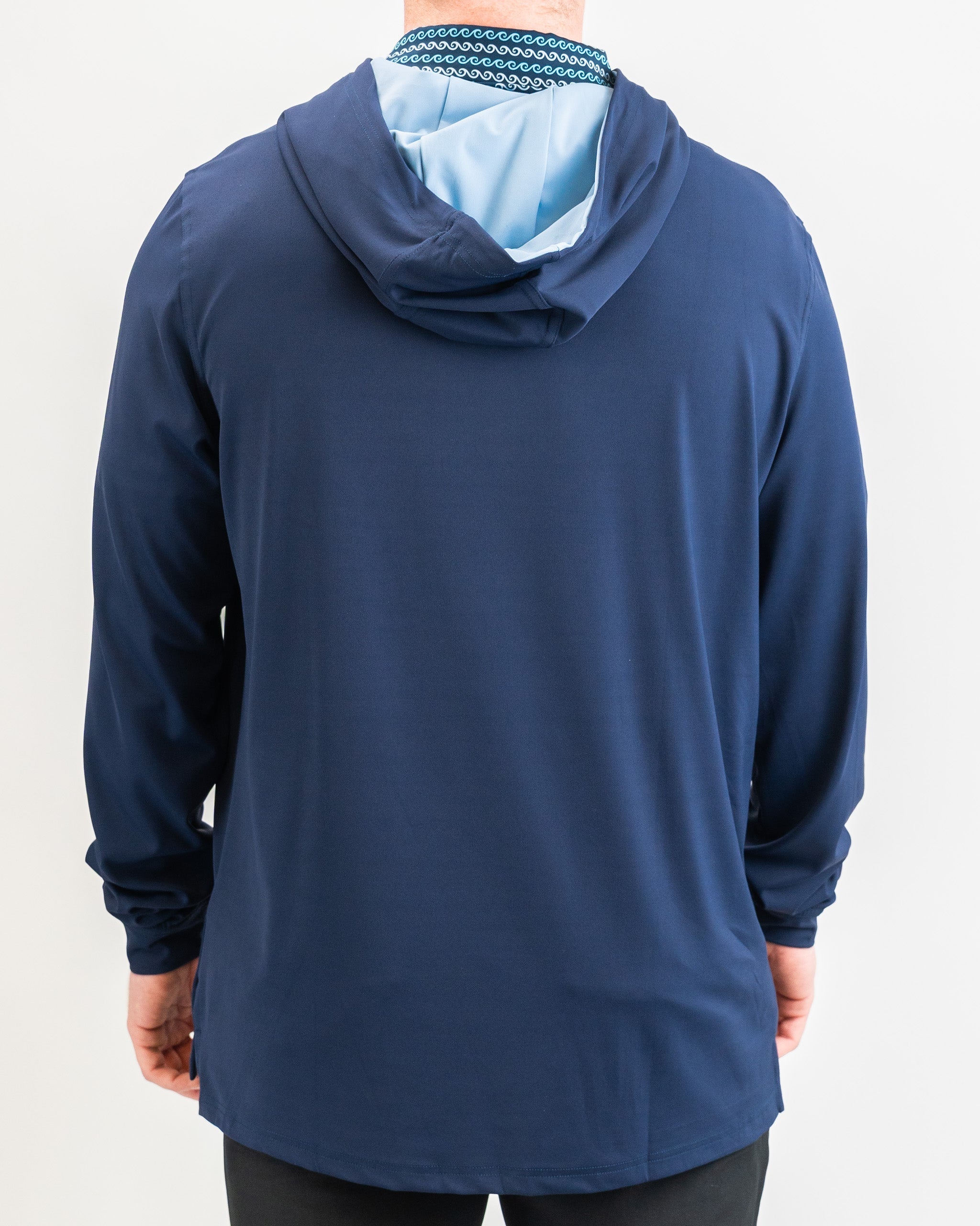 Navy Performance Golf Hoodie for men, featuring a lightweight design ideal for active wear.