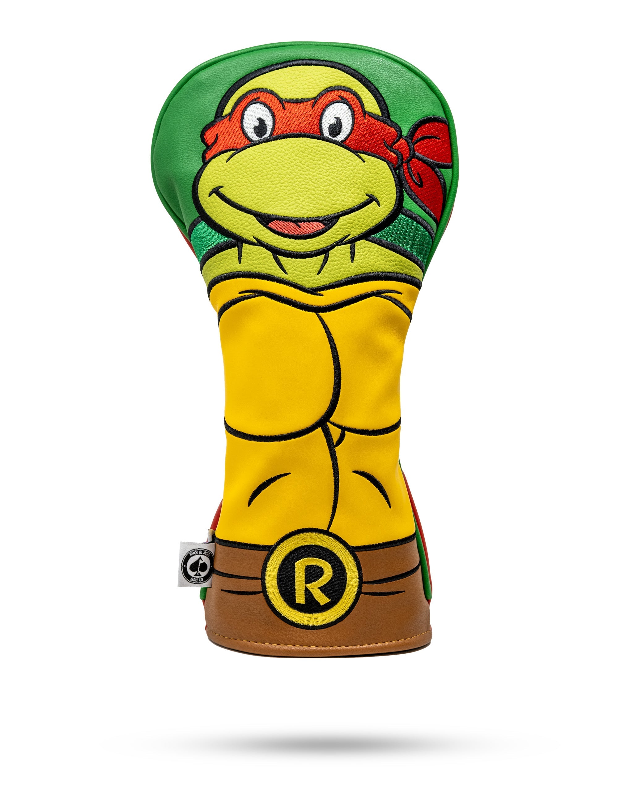 TMNT Raphael driver cover featuring a vibrant red and green design, showcasing Raphael’s iconic mask and shell.