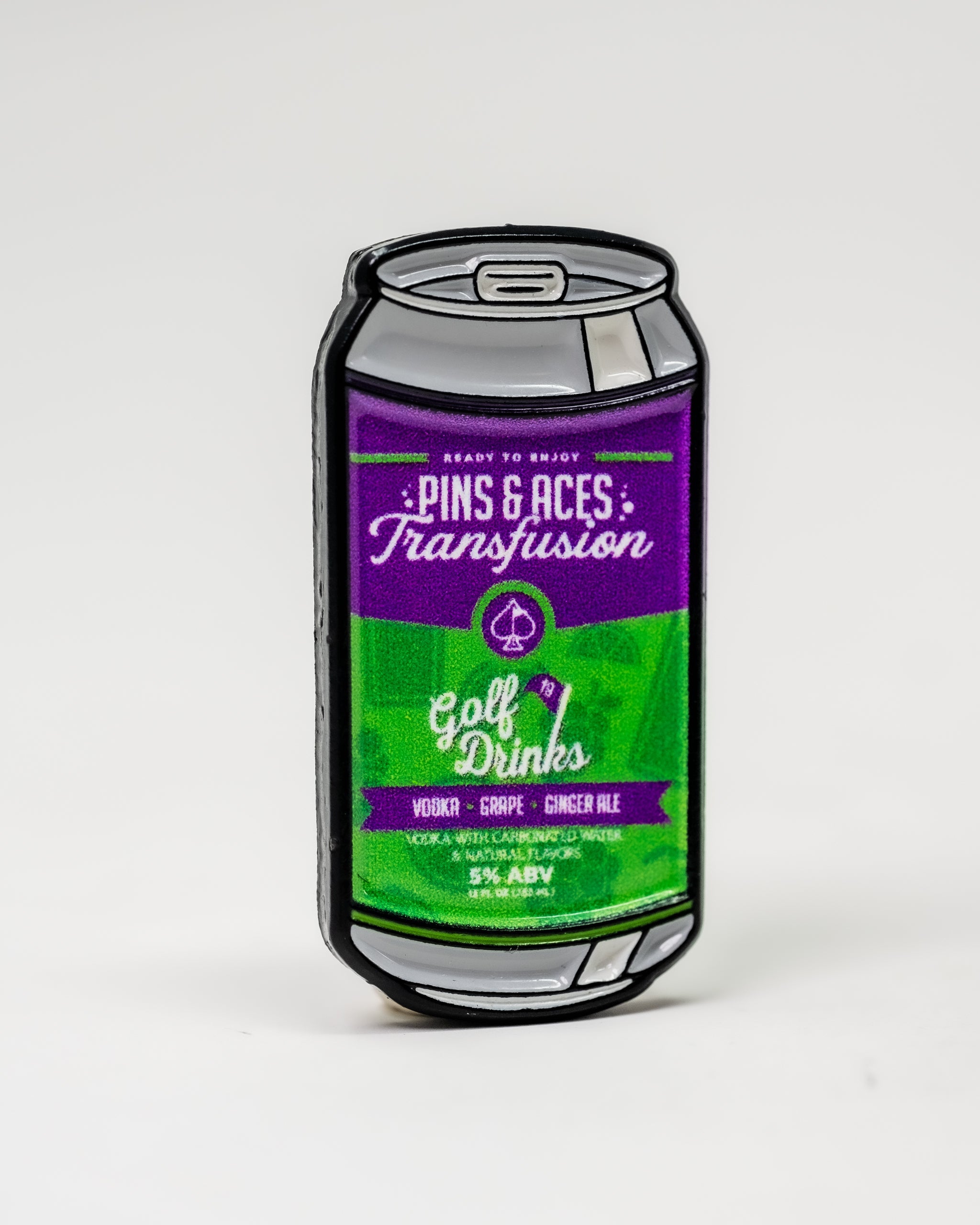 Transfusion Can Ball Marker featuring a sleek design with a can icon and vibrant colors, ideal for golfers.