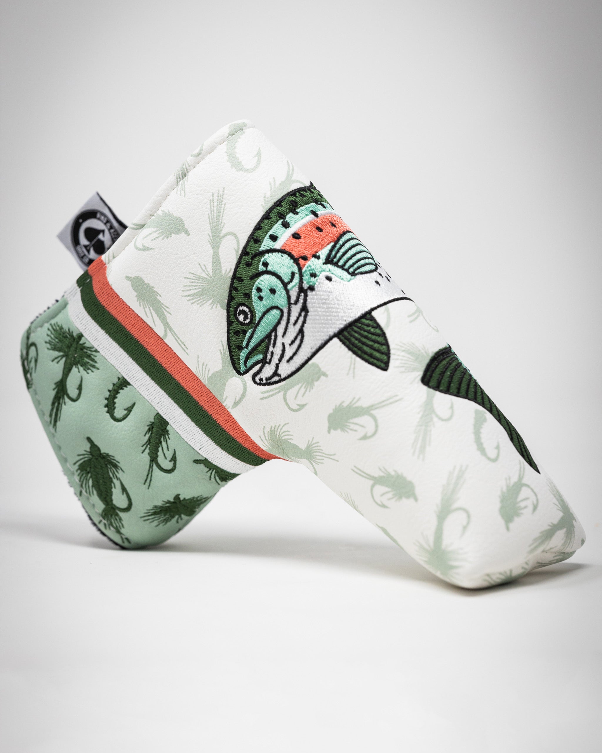 Trout Blade Putter Cover featuring a colorful trout design on a soft fabric background.