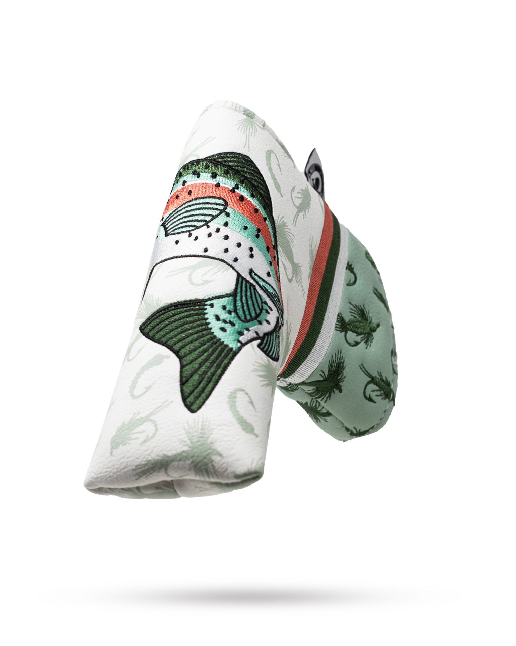 Trout Blade Putter Cover featuring a vibrant trout design with a sleek, protective fit for golf putters.
