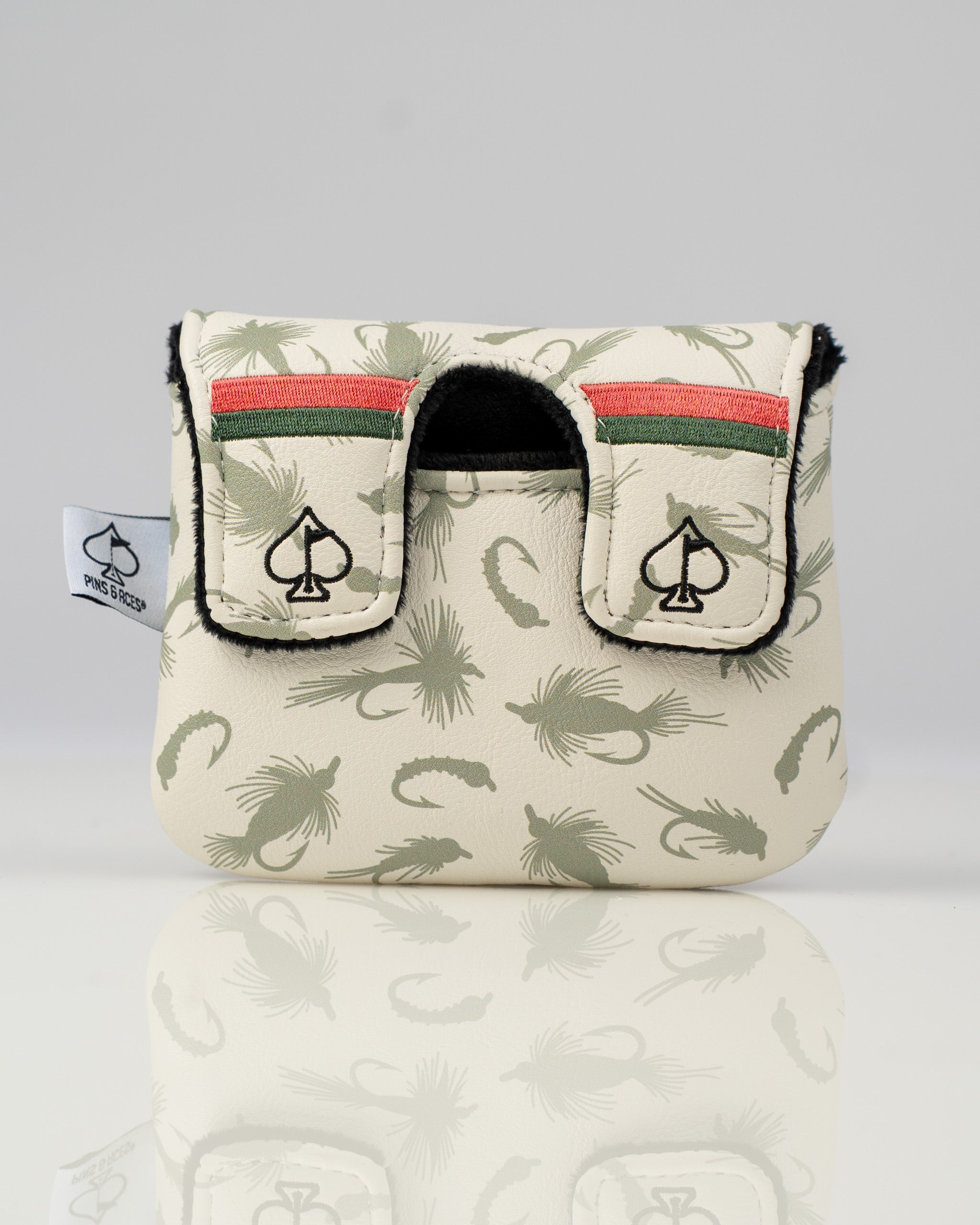Trout center shaft mallet putter cover featuring a unique fish pattern and a secure dual Velcro closure.