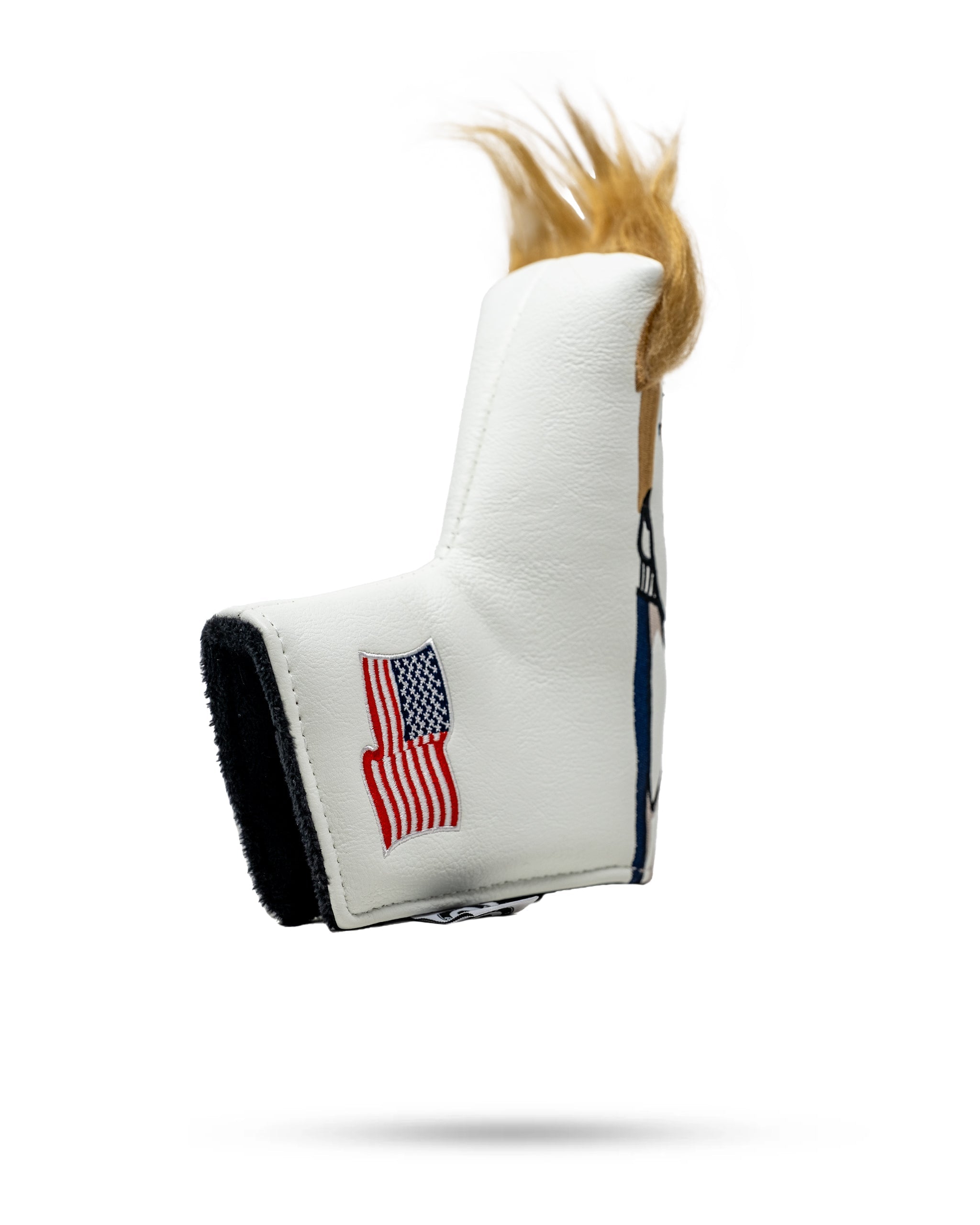 Trump Blade Putter Cover featuring a decorative design, ideal for golf enthusiasts.
