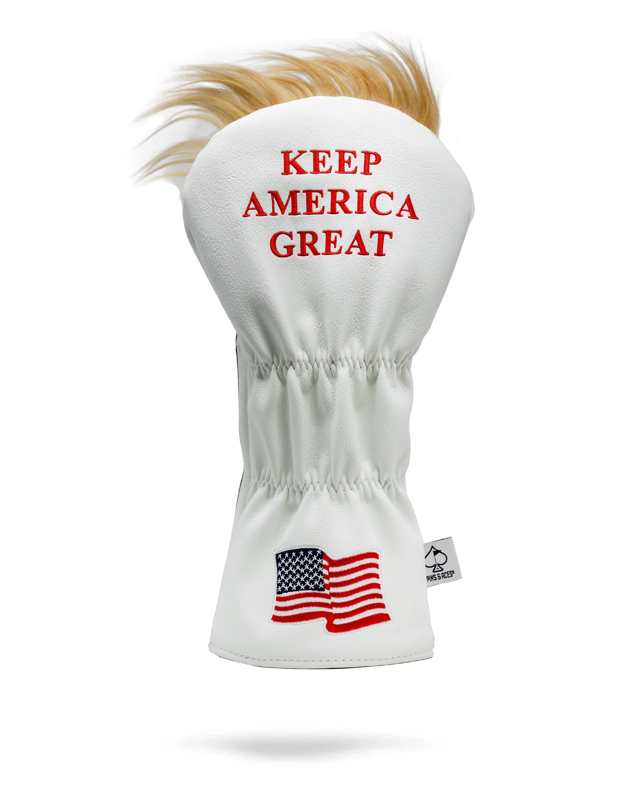 Trump-themed golf driver cover featuring a caricature of Donald Trump in vibrant colors.