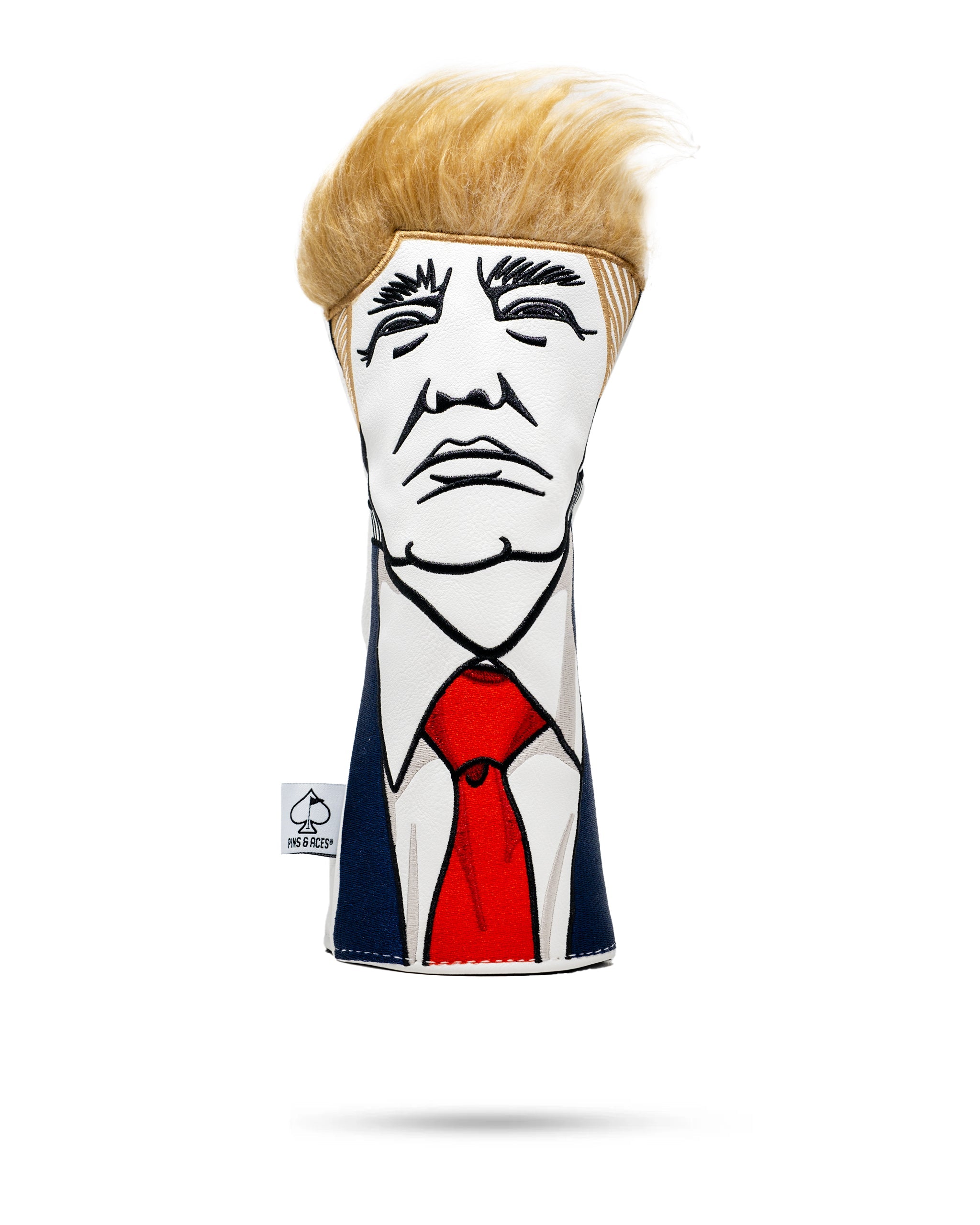 Alt text: "Trump fairway cover featuring a detailed design of Donald Trump's face, suitable for golf clubs."