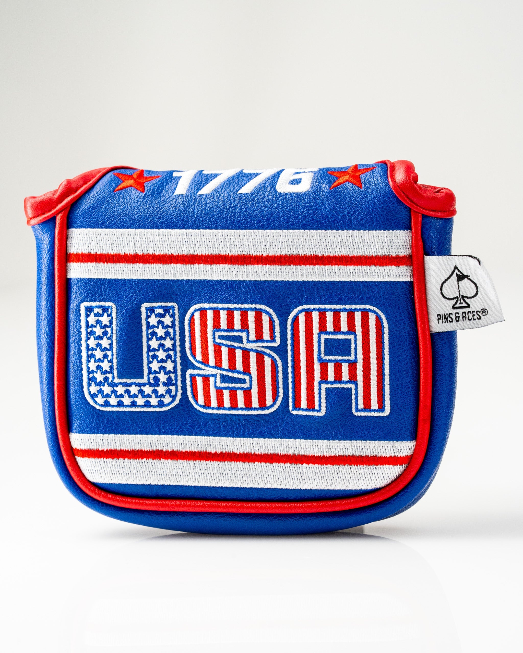 USA Tribute 2.0 center shaft mallet putter cover featuring red, white, and blue design with stars and "USA" text.