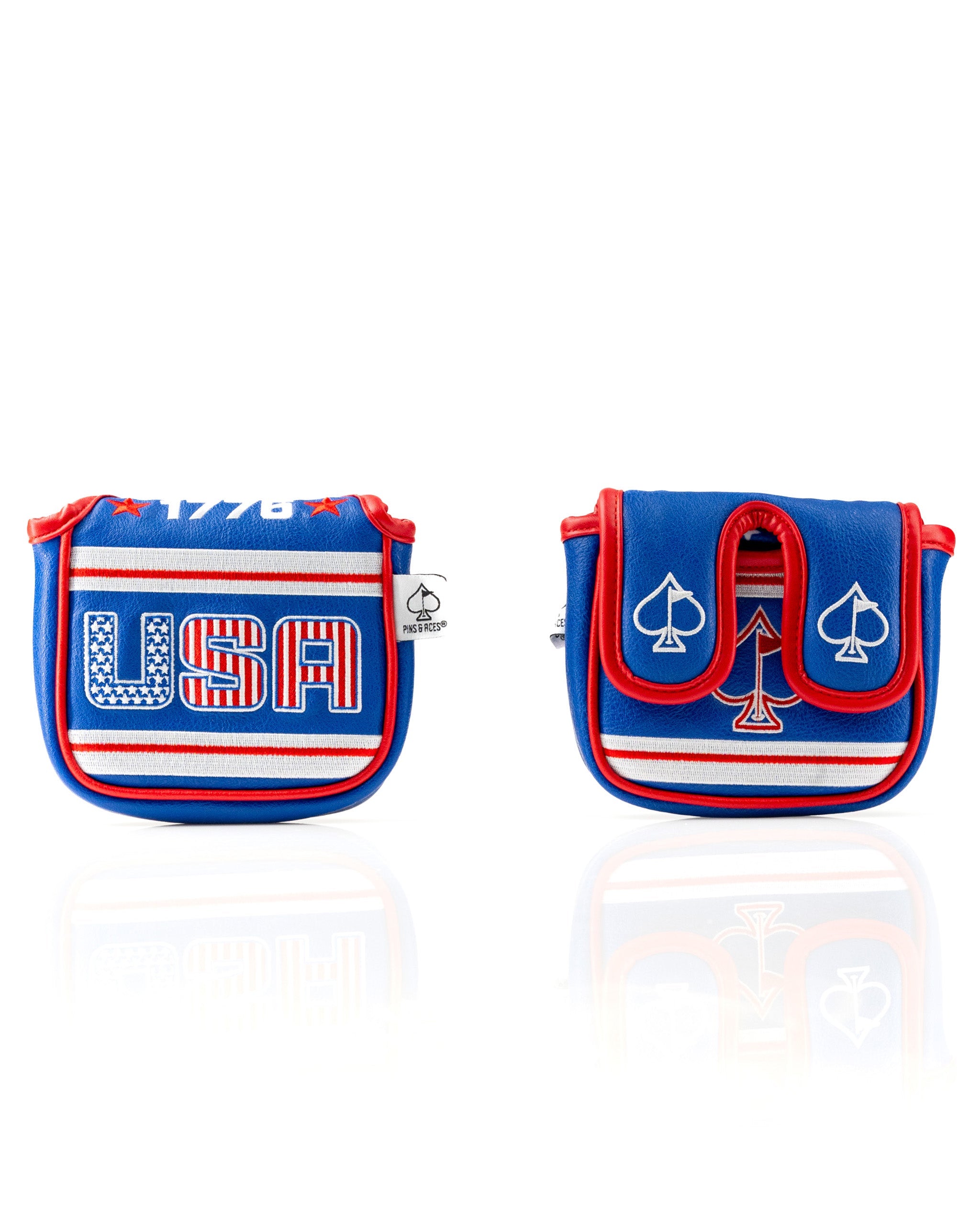 USA Tribute 2.0 center shaft mallet putter cover featuring bold red, white, and blue design with USA lettering and spade logo.