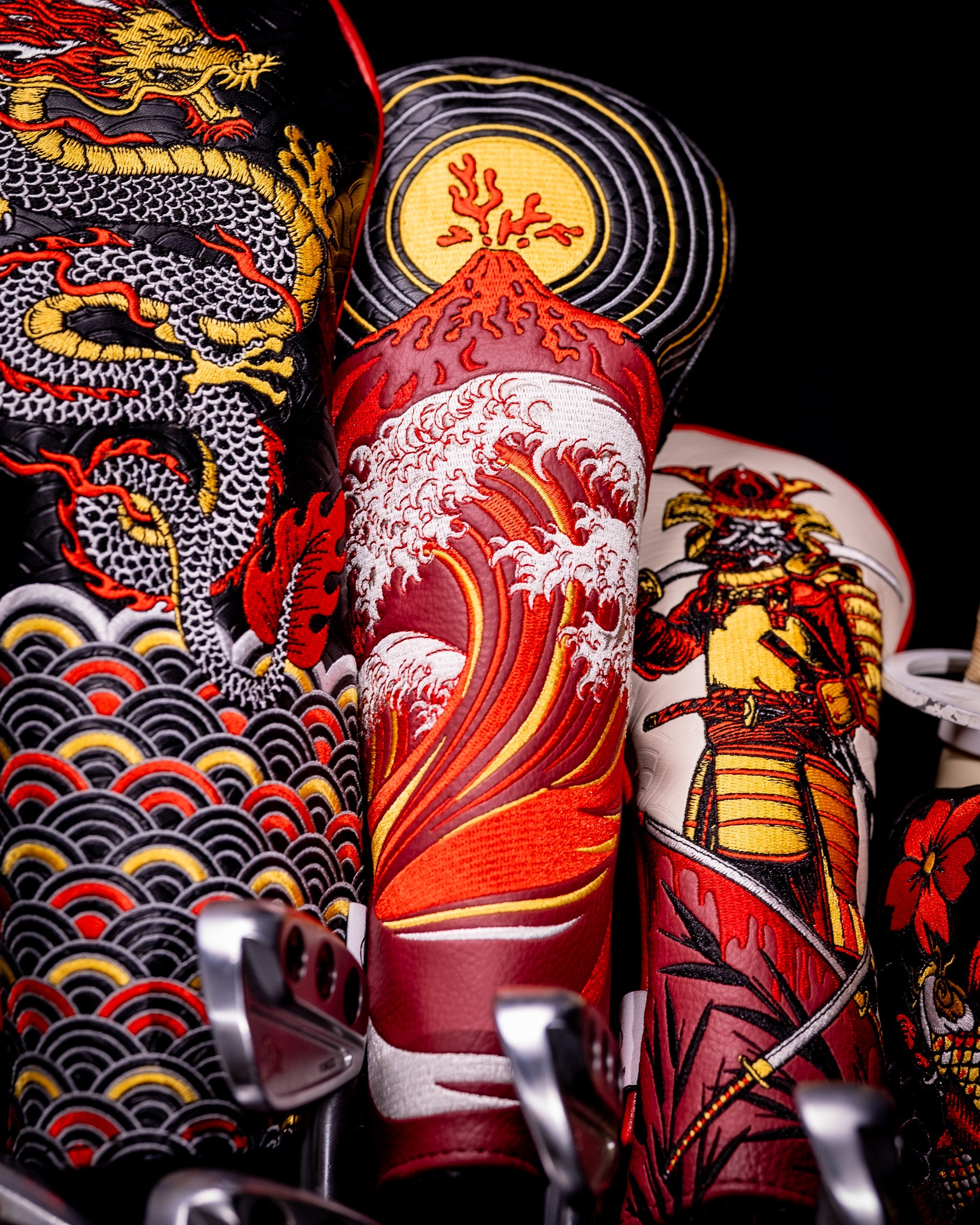 Black fairway cover featuring a bold "Fire & Fury" design, ideal for golf enthusiasts.