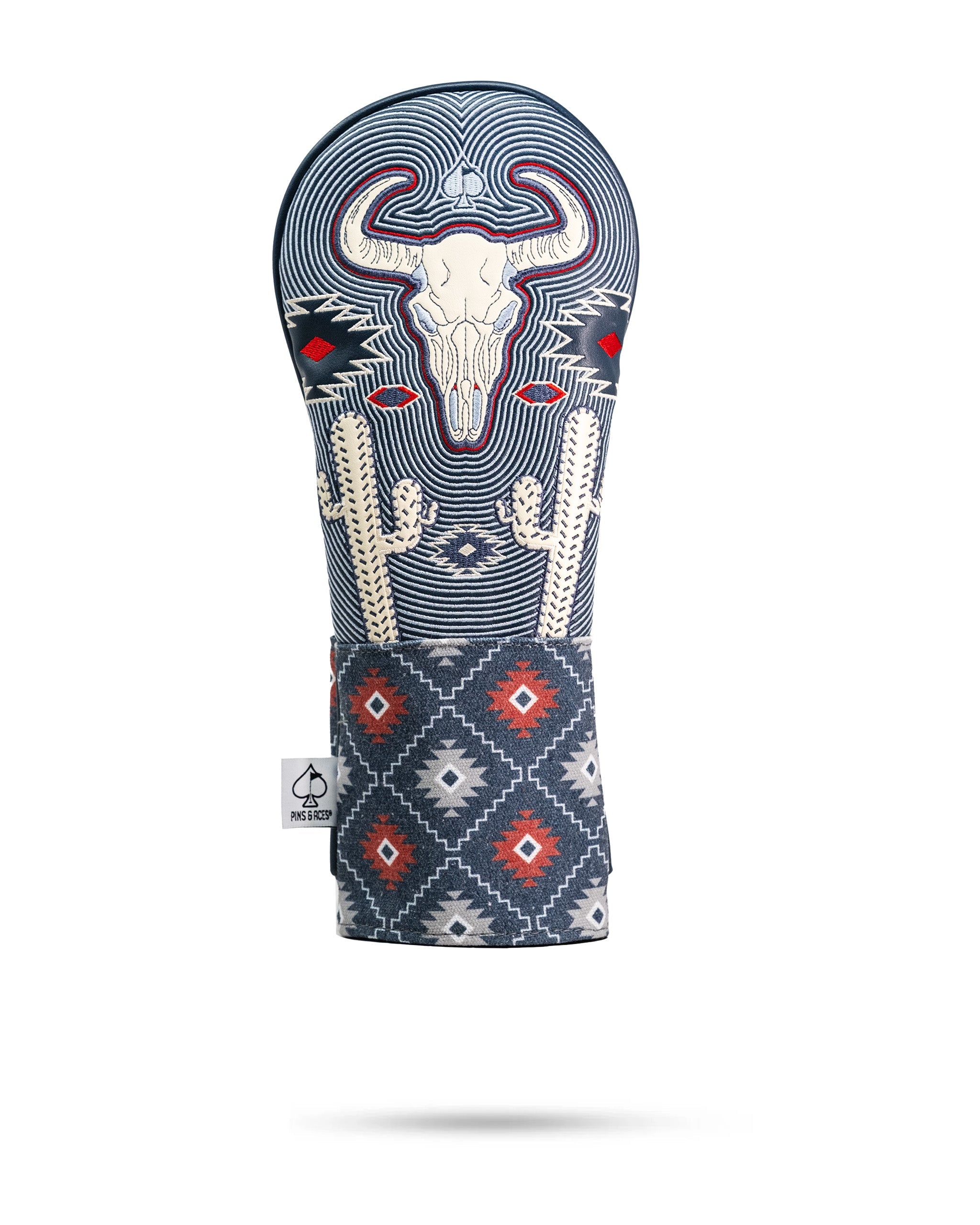Western Aesthetic Fairway Cover featuring a southwestern-inspired design with a bull skull, cacti, and geometric patterns.
