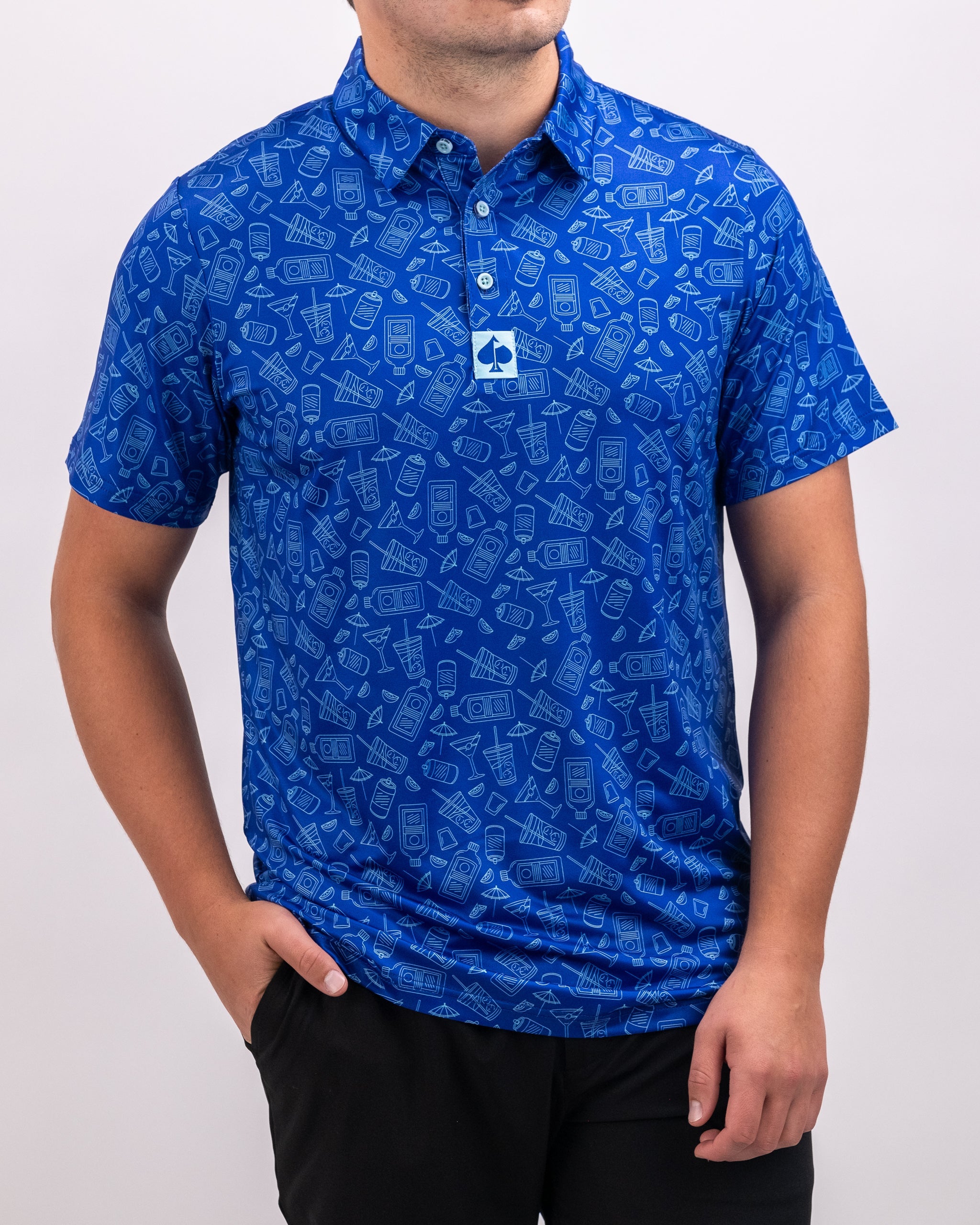 "Colorful polo shirts displayed for wholesale at Happy Hour."