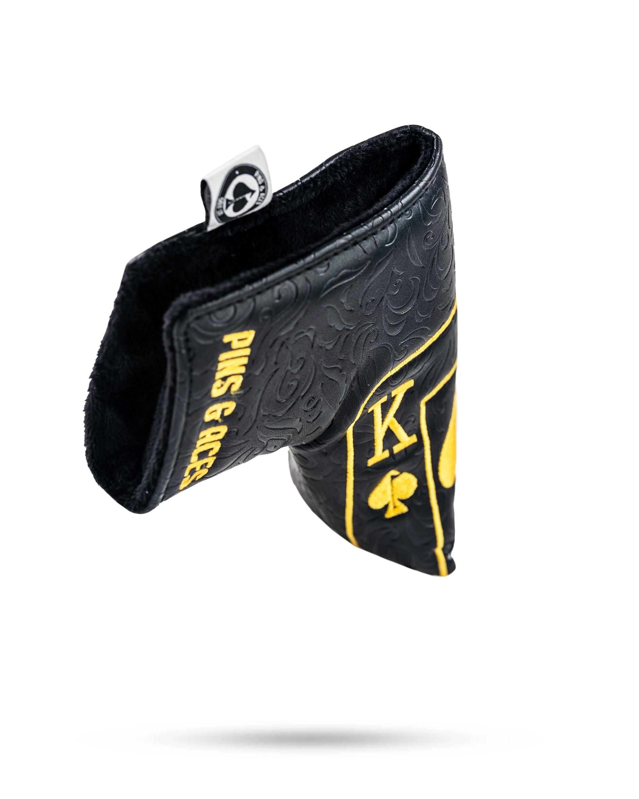 Black and gold Ace of Spades blade putter cover featuring a sleek design and protective finish.