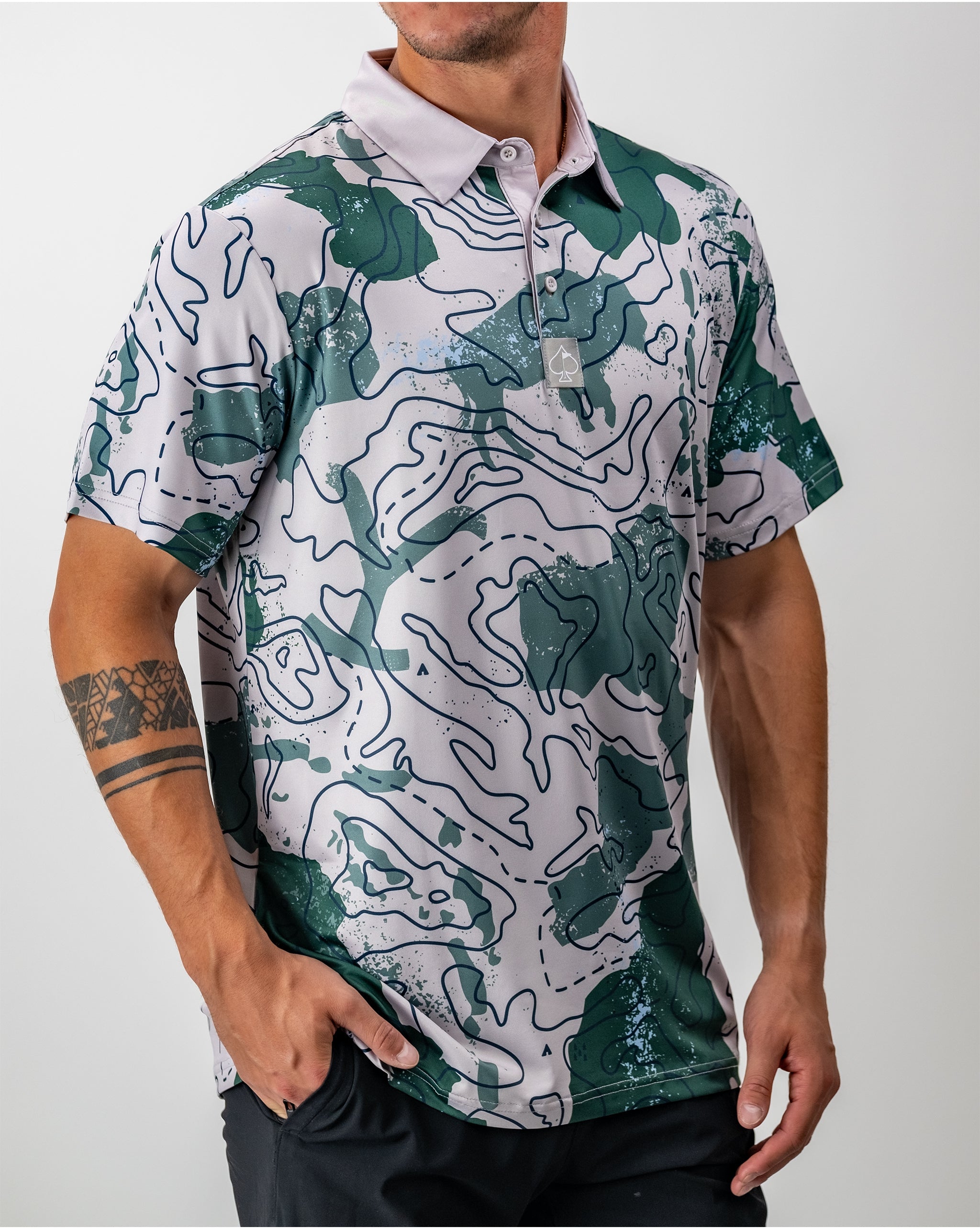 Yellowstone National Park topographic map design on apparel, showcasing mountainous terrain and hiking trails.