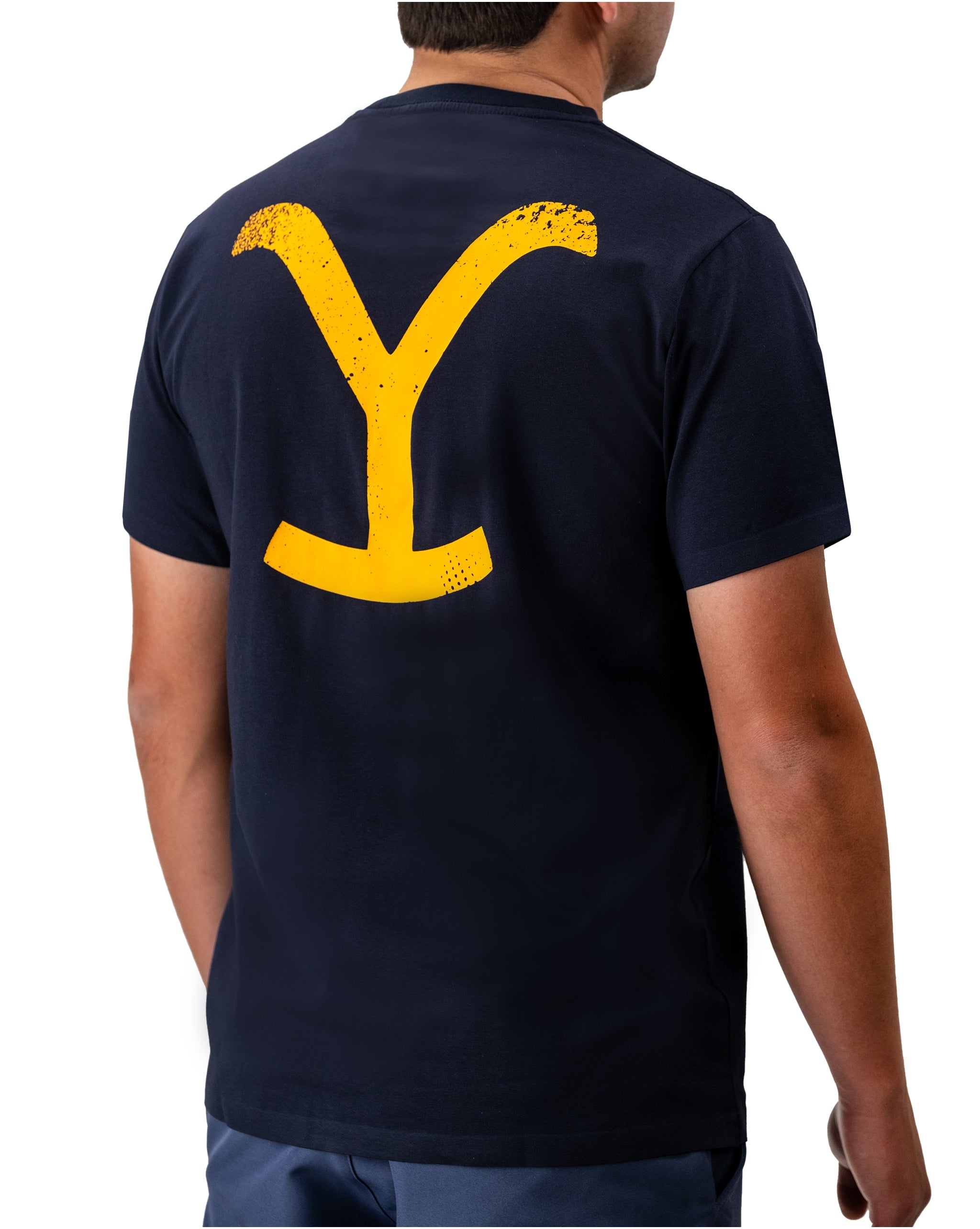 Yellowstone Logo Tee featuring a bold Yellowstone graphic on a black background.