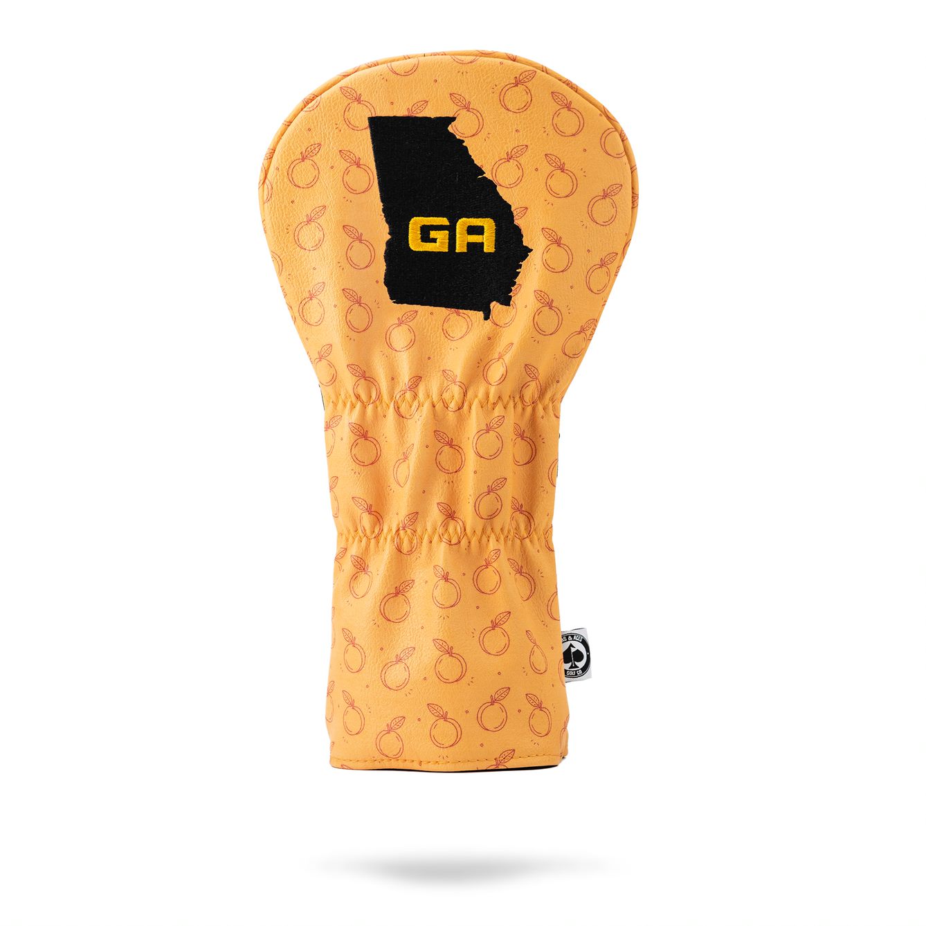 Bold orange driver cover featuring the state of Georgia outline and "GA" in black and yellow, perfect for standout golfers.