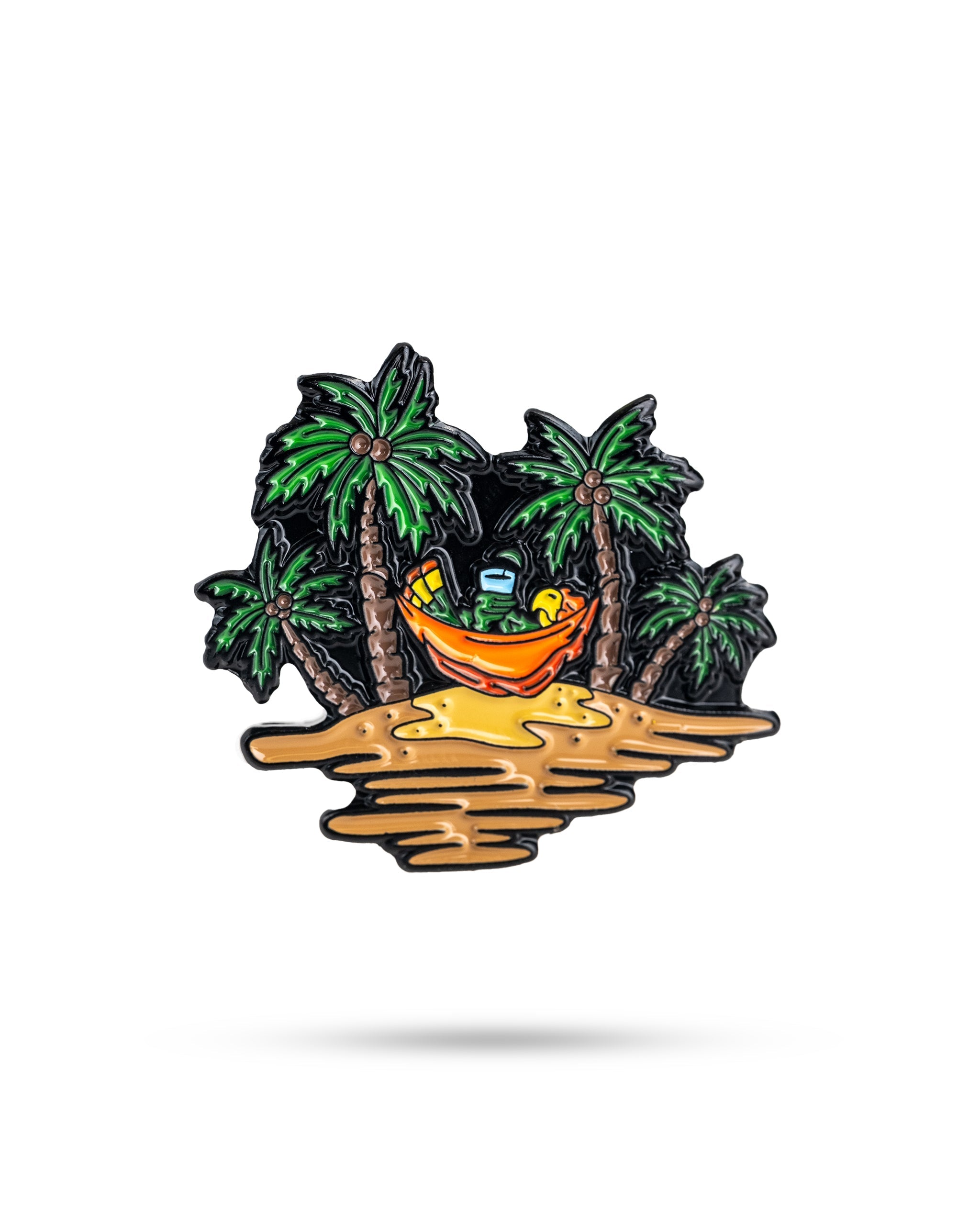 Colorful Margaritaville Sleeping Parrot ball marker featuring a parrot in a hammock surrounded by palm trees and sand.