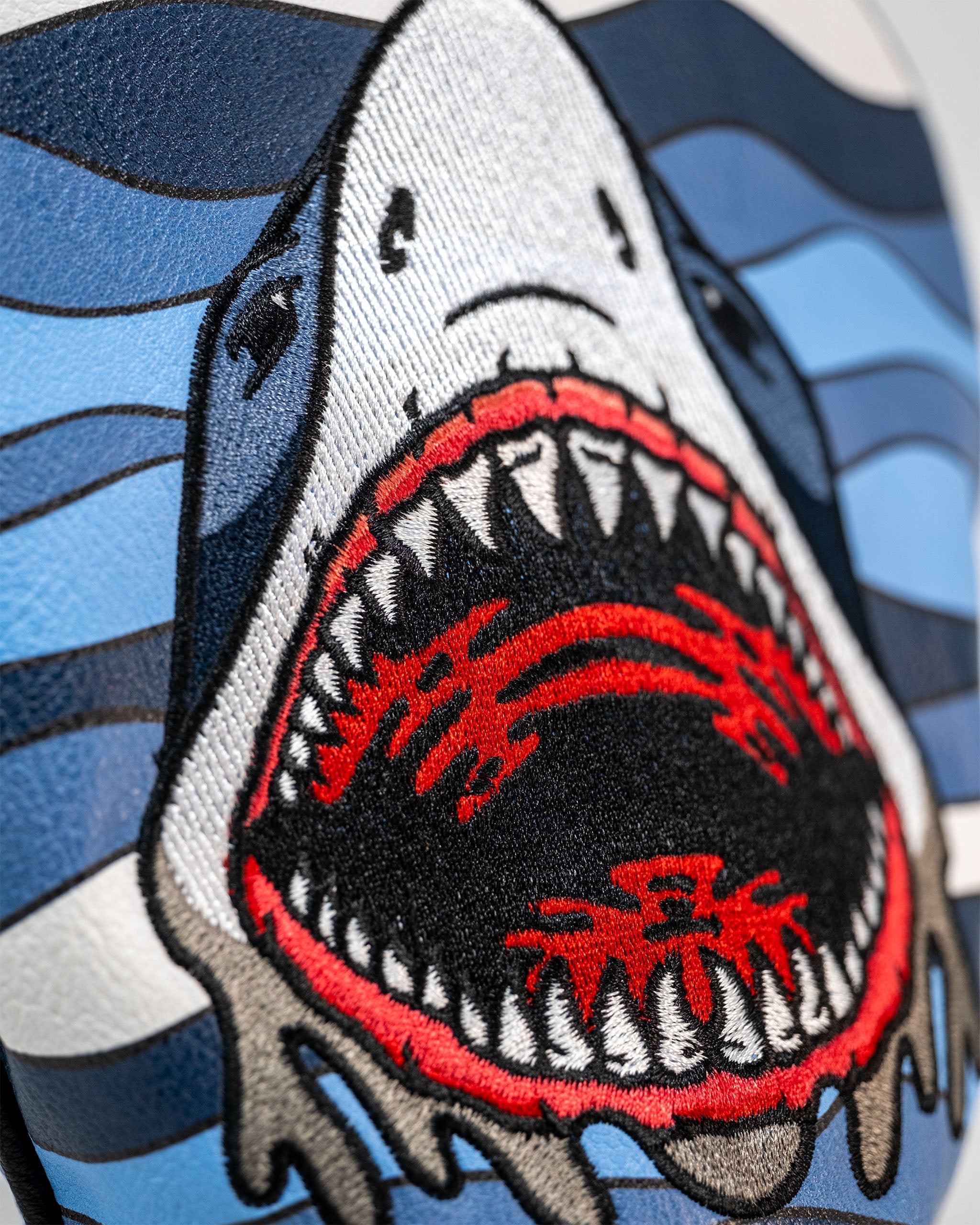 Bold Shark Attack driver cover featuring a fierce shark design with vibrant colors and intricate detailing.