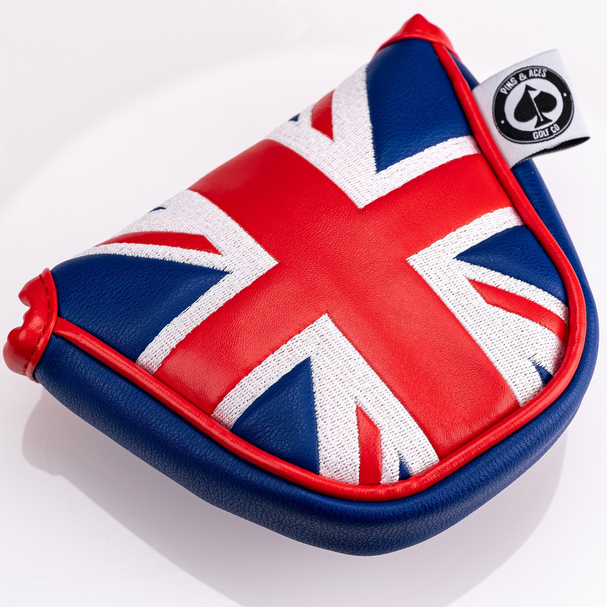 Bold mallet putter cover featuring the Union Jack design in red, white, and blue, perfect for stylish golfers.