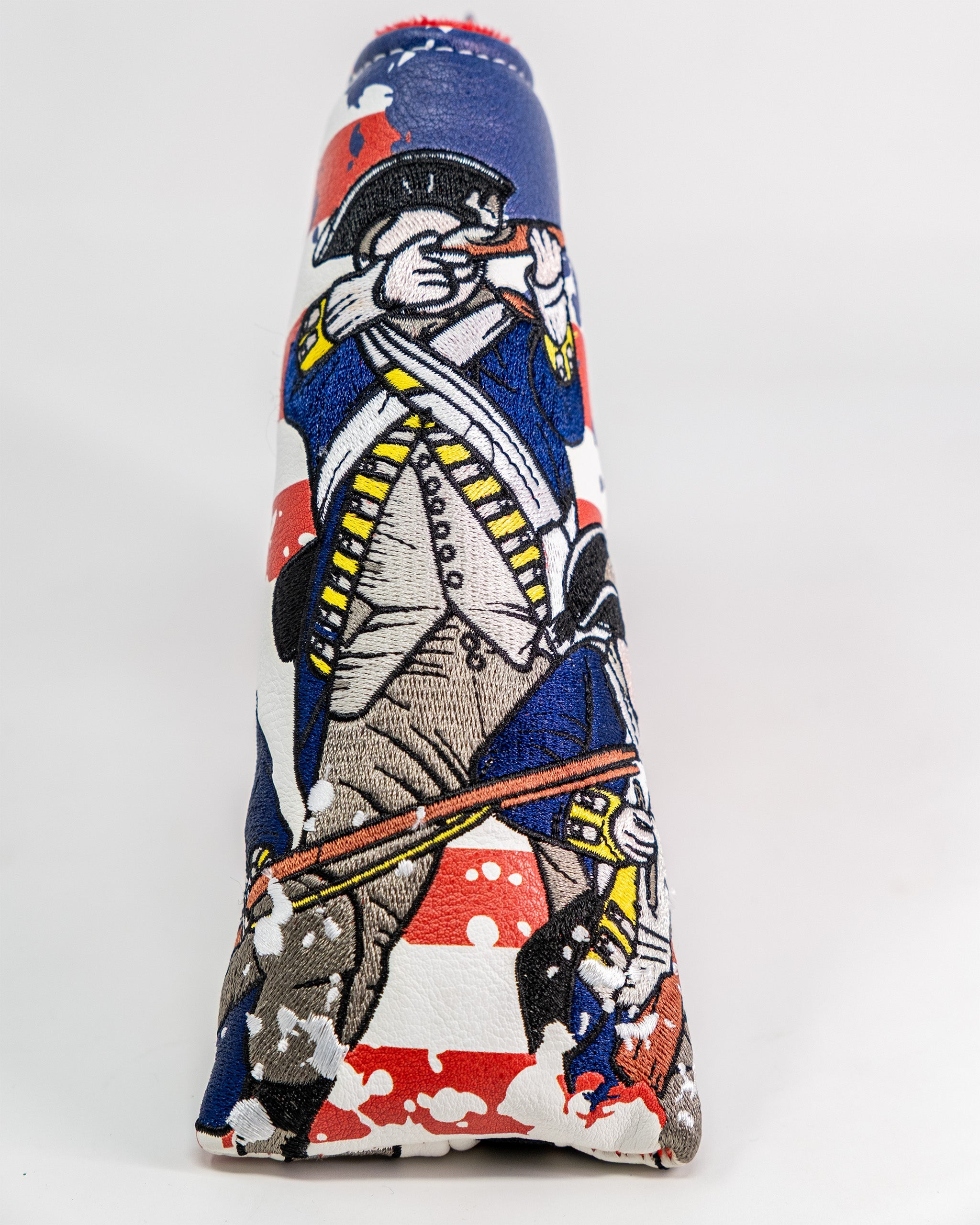 Embroidered Blade Putter Cover featuring a detailed pirate illustration with blue, red, and white colors on a white background.
