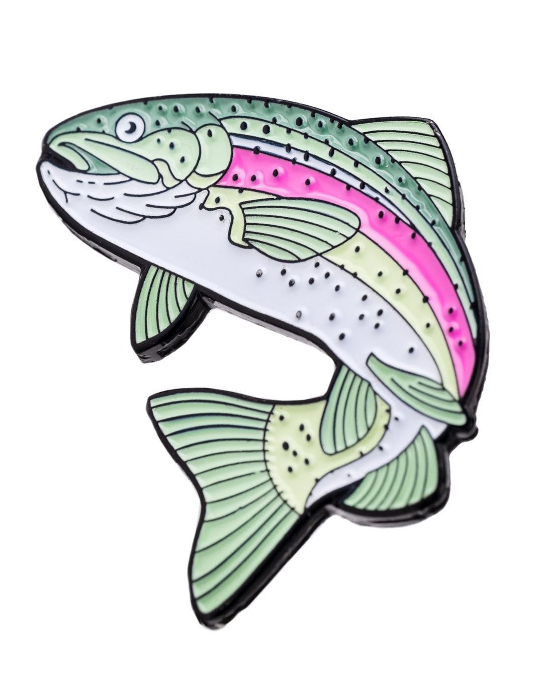 Trout ball marker for golf, featuring a detailed trout design on a circular metal surface.