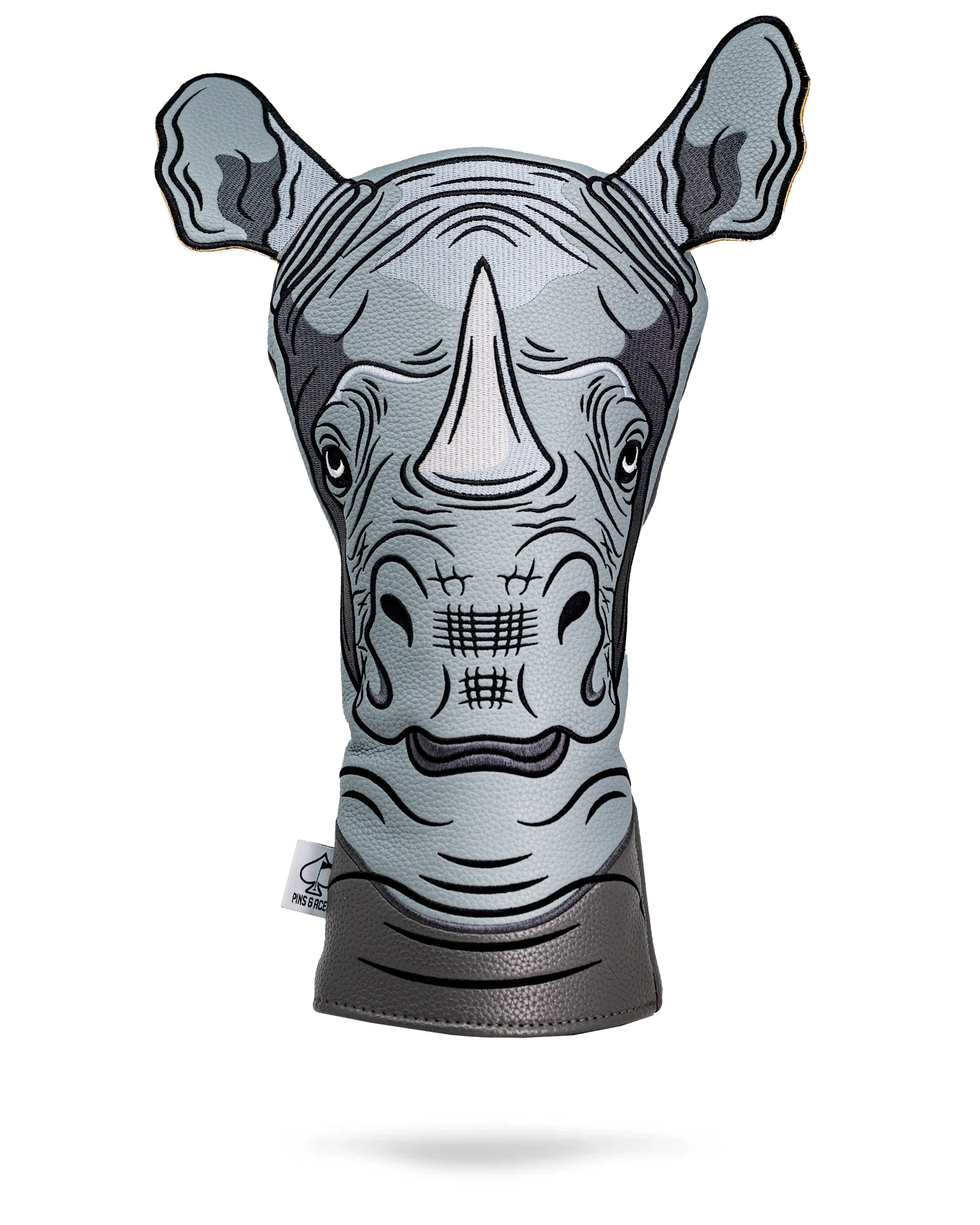 Rhino driver cover featuring a realistic rhinoceros design, made from durable materials for golf clubs.
