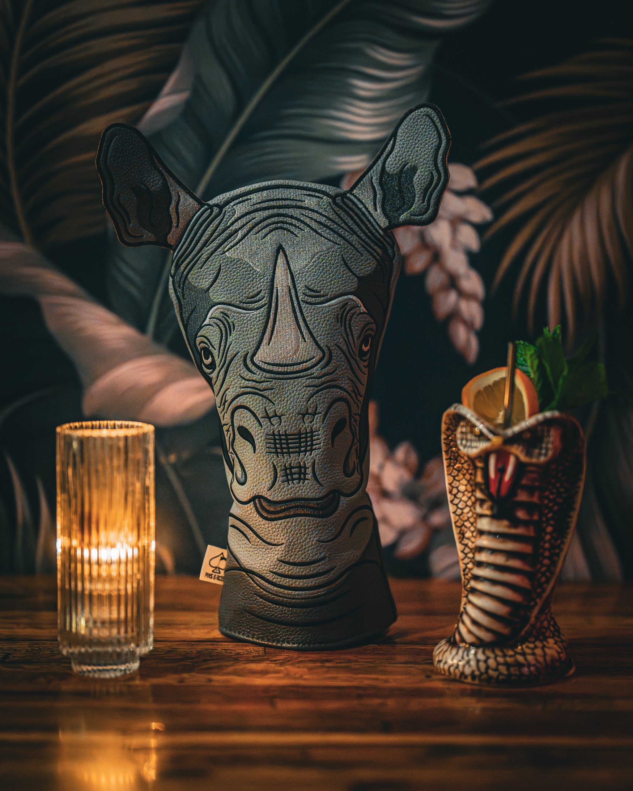 Rhino driver cover featuring a realistic 3D rhinoceros head design, perfect for golf club protection.