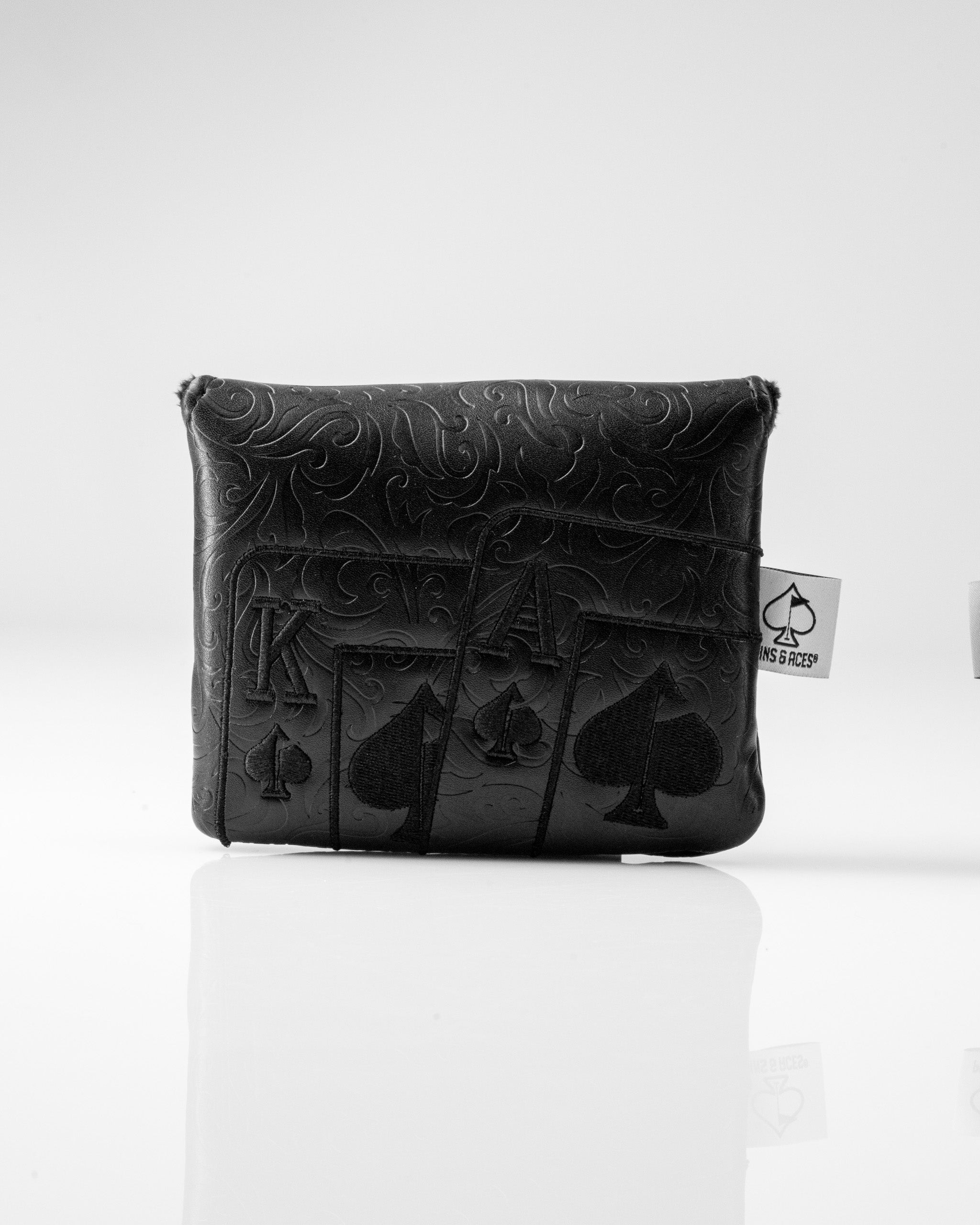Blackout Ace of Spades center shaft mallet putter cover with embossed spade design, perfect for stylish golfers.