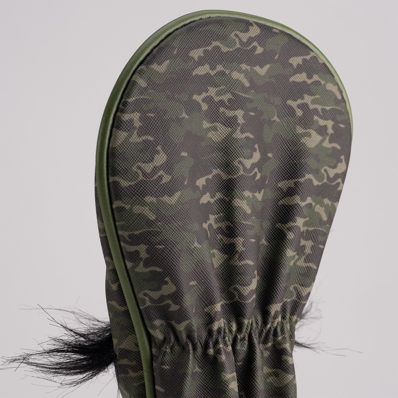 Mustache sugar skull fairway cover in green camo design, featuring intricate details and vibrant colors.