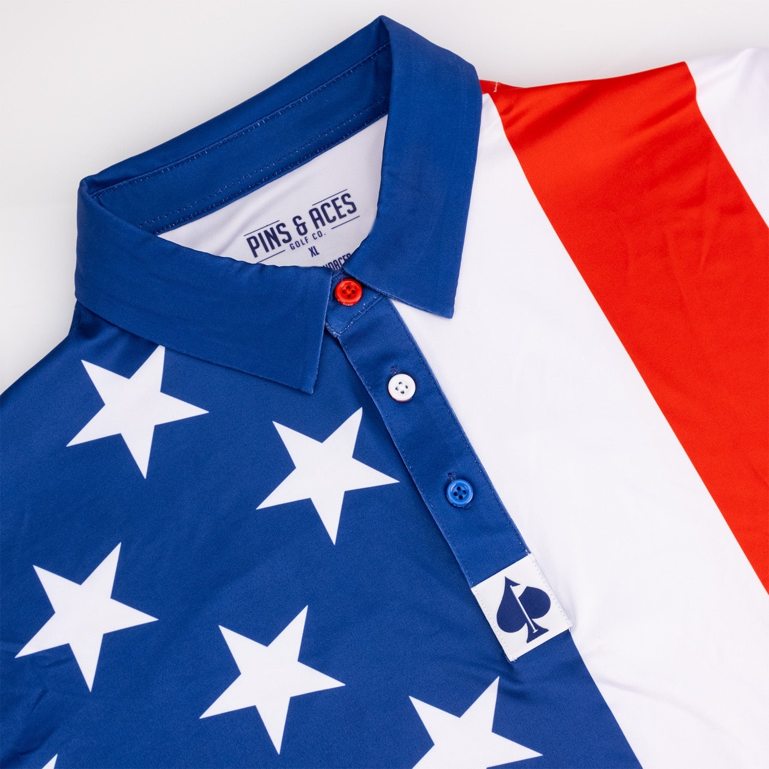 "Classic Old Glory collar with intricate stitching and vibrant colors."