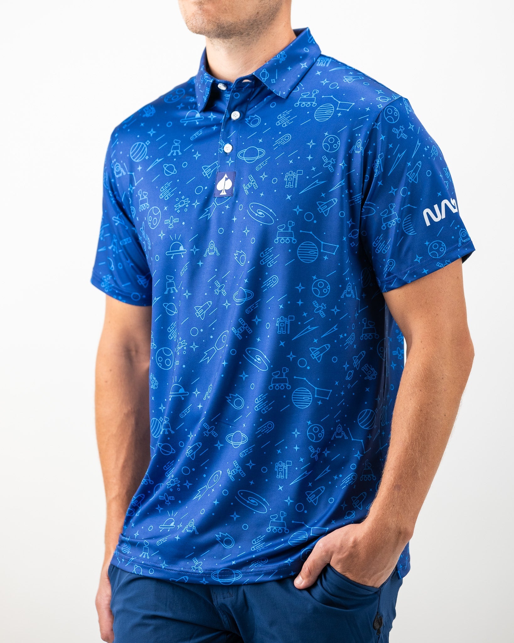 NASA polo shirt featuring the classic logo and a stylish design in navy blue.