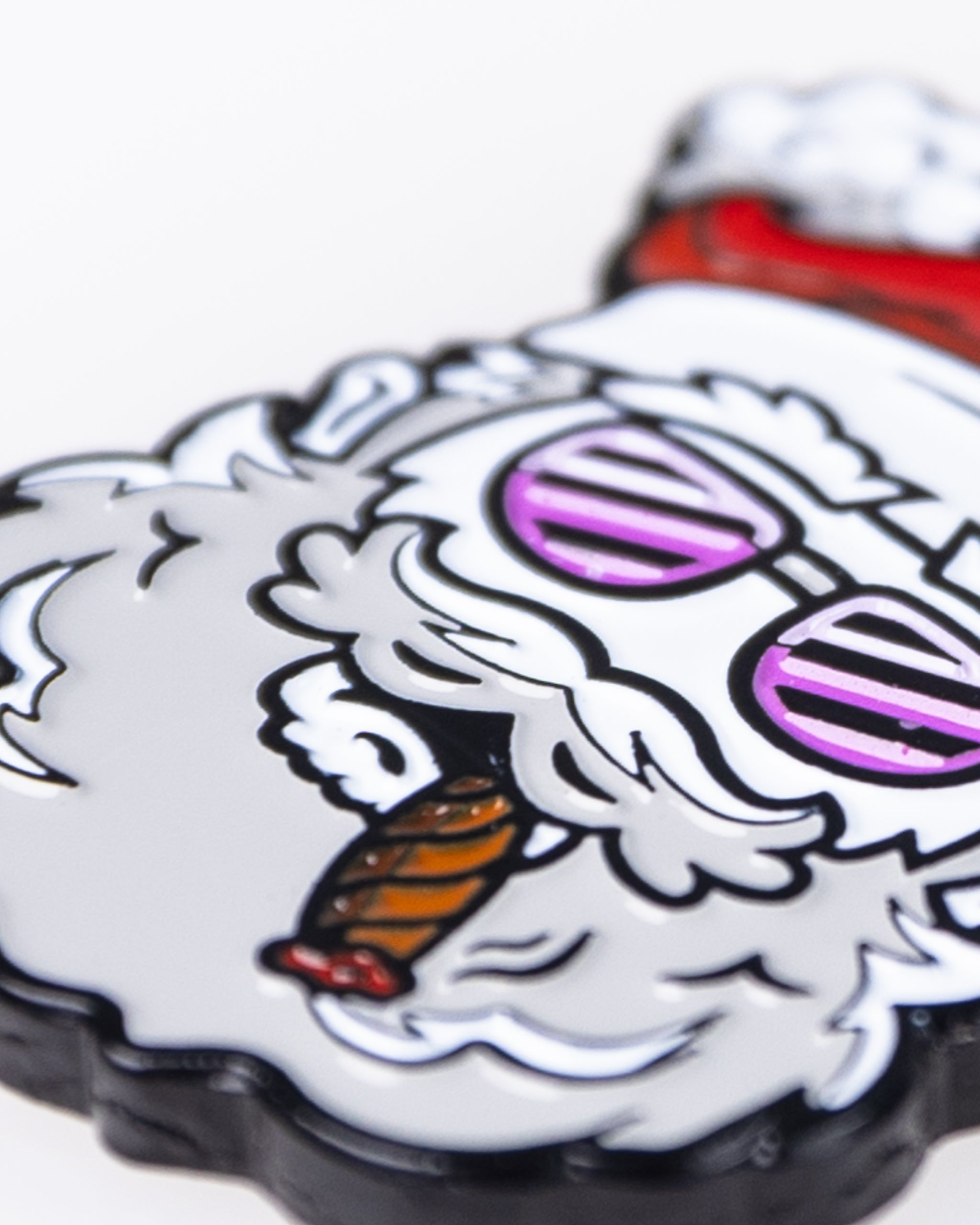 "Santa the Degenerate Ball Marker featuring a playful cartoon design of Santa Claus with a mischievous expression, ideal for golf enthusiasts."